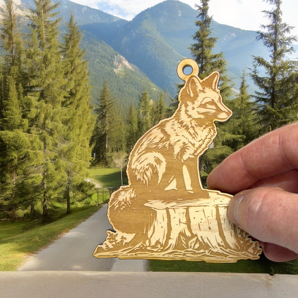 Ornament - Fox on a Stump Raw Wood