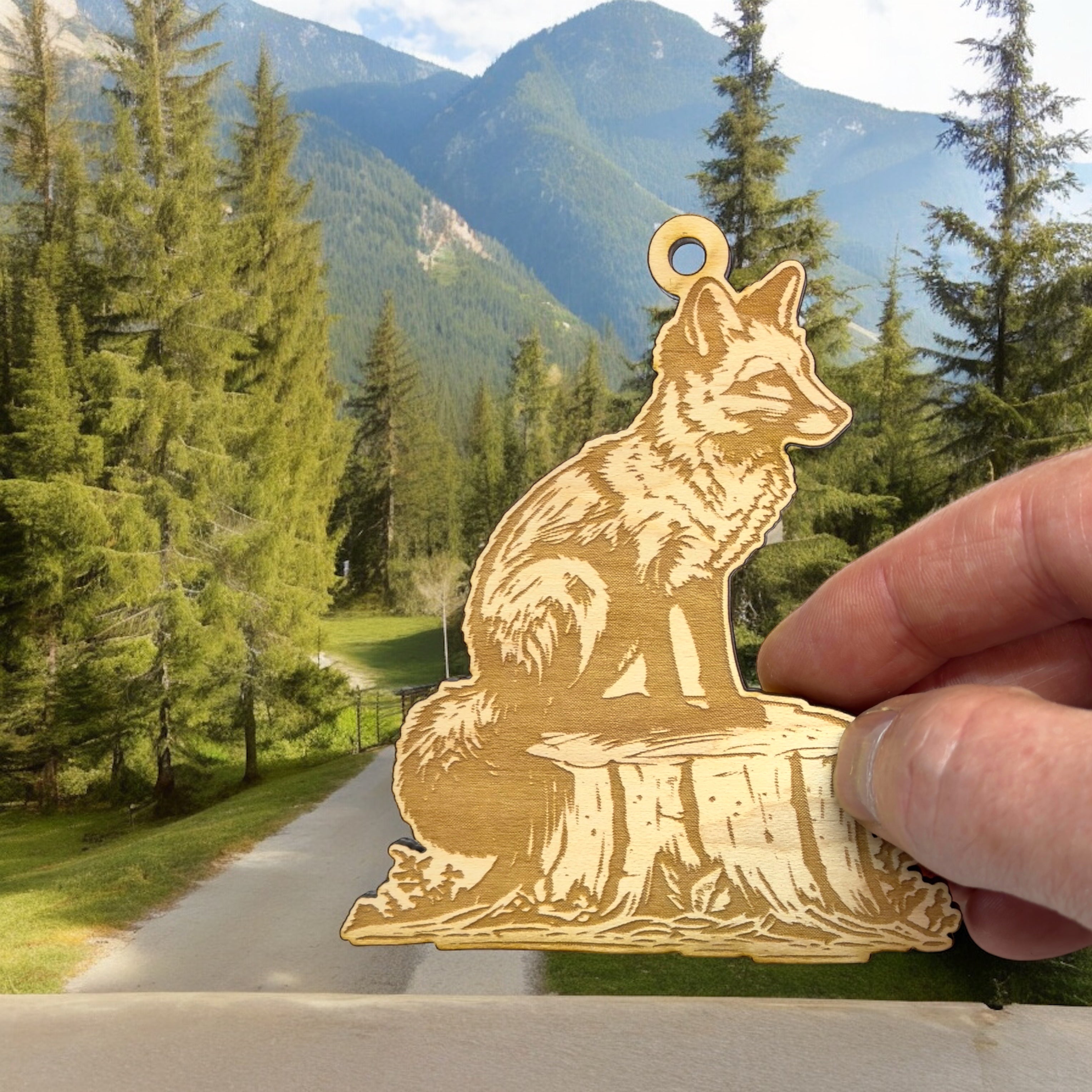 Ornament - Fox on a Stump Raw Wood