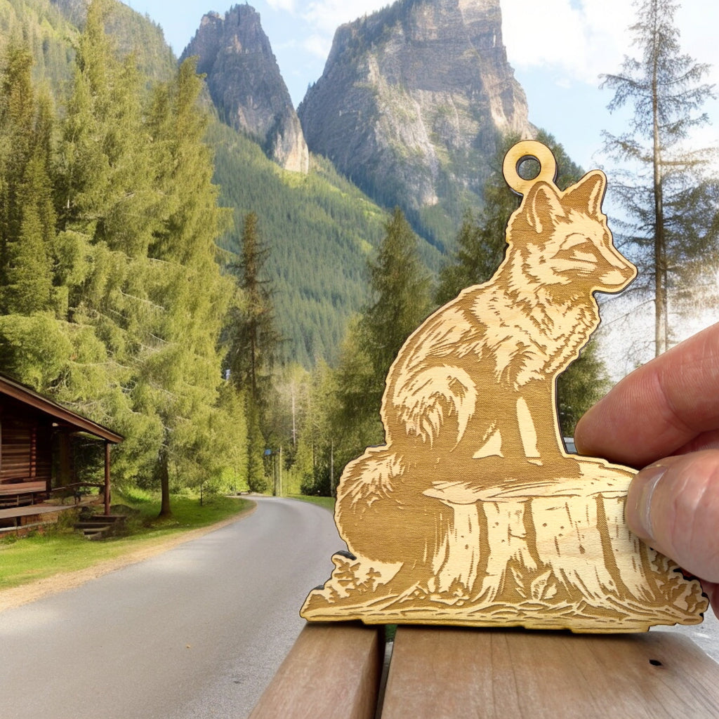 Ornament - Fox on a Stump Raw Wood