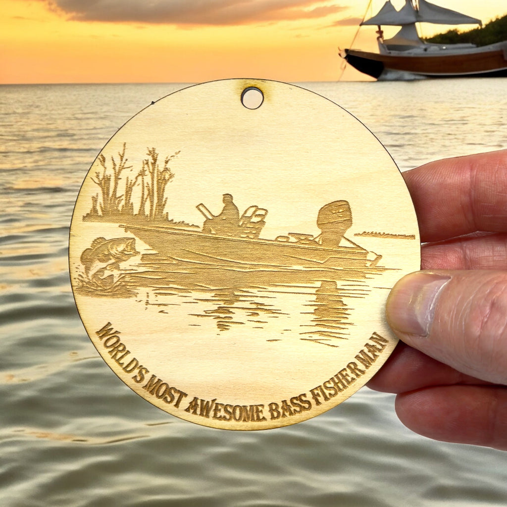 Ornament - Worlds most awesome Bass Fisherman Raw Wood