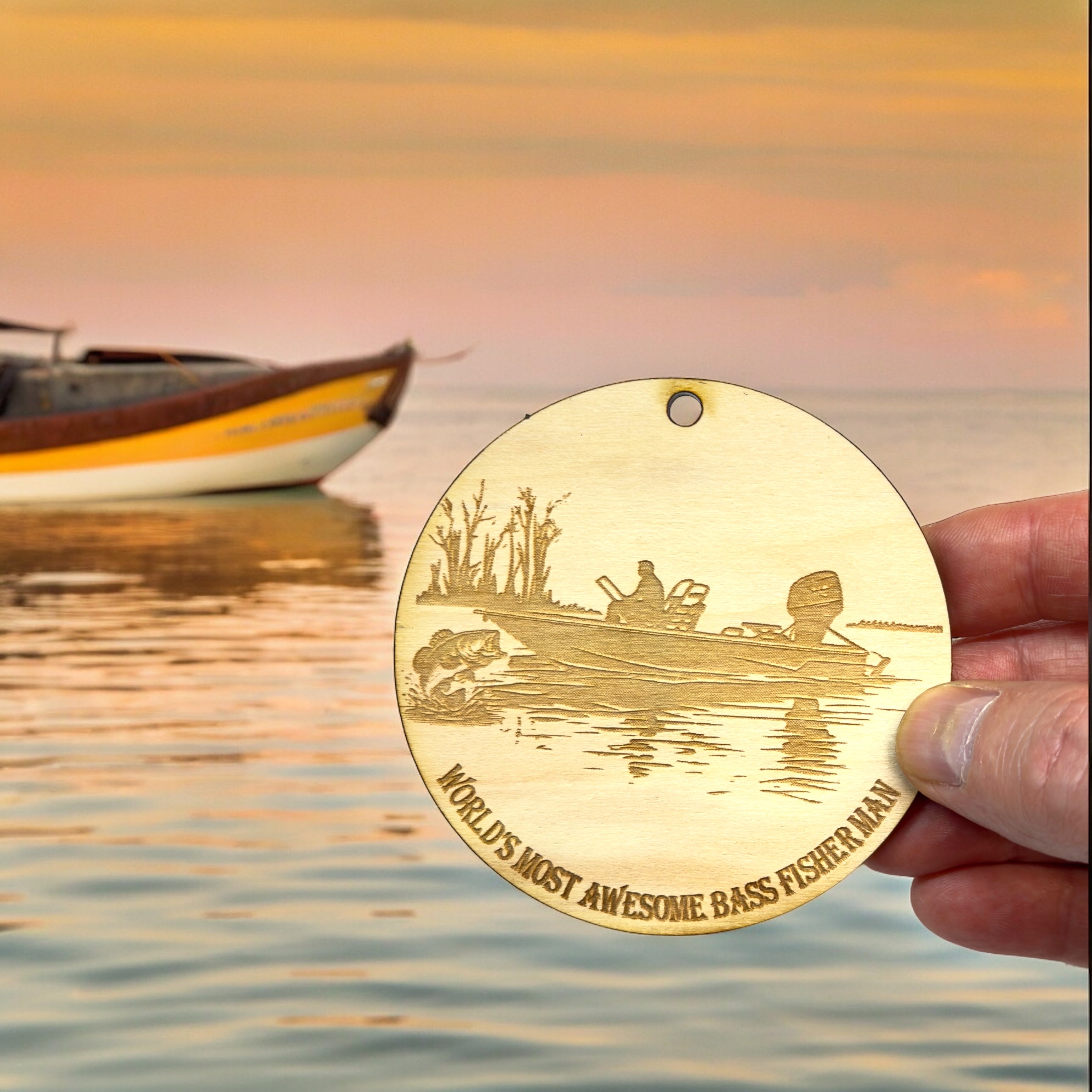 Ornament - Worlds most awesome Bass Fisherman Raw Wood