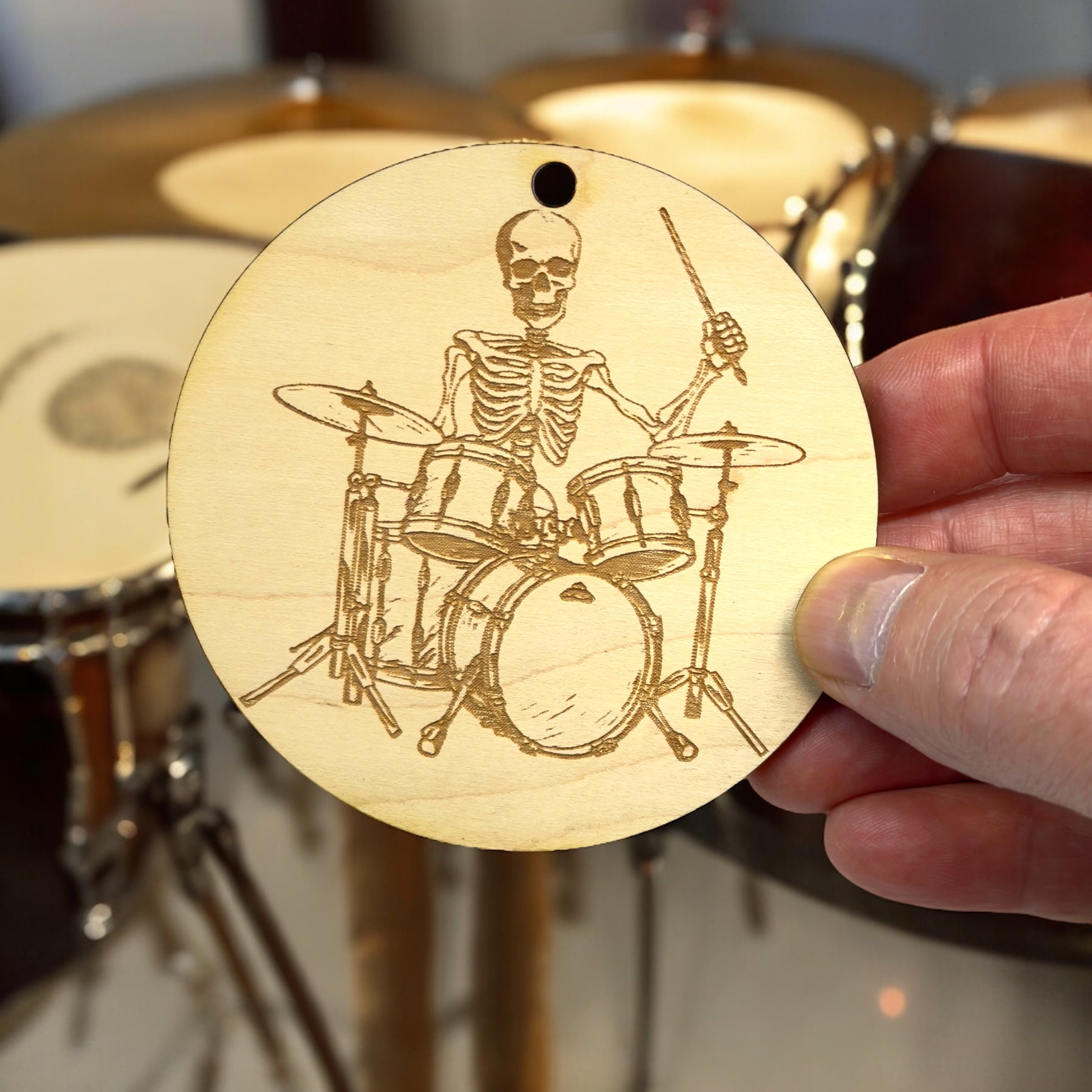 Ornament - Drum Skeleton Raw Wood