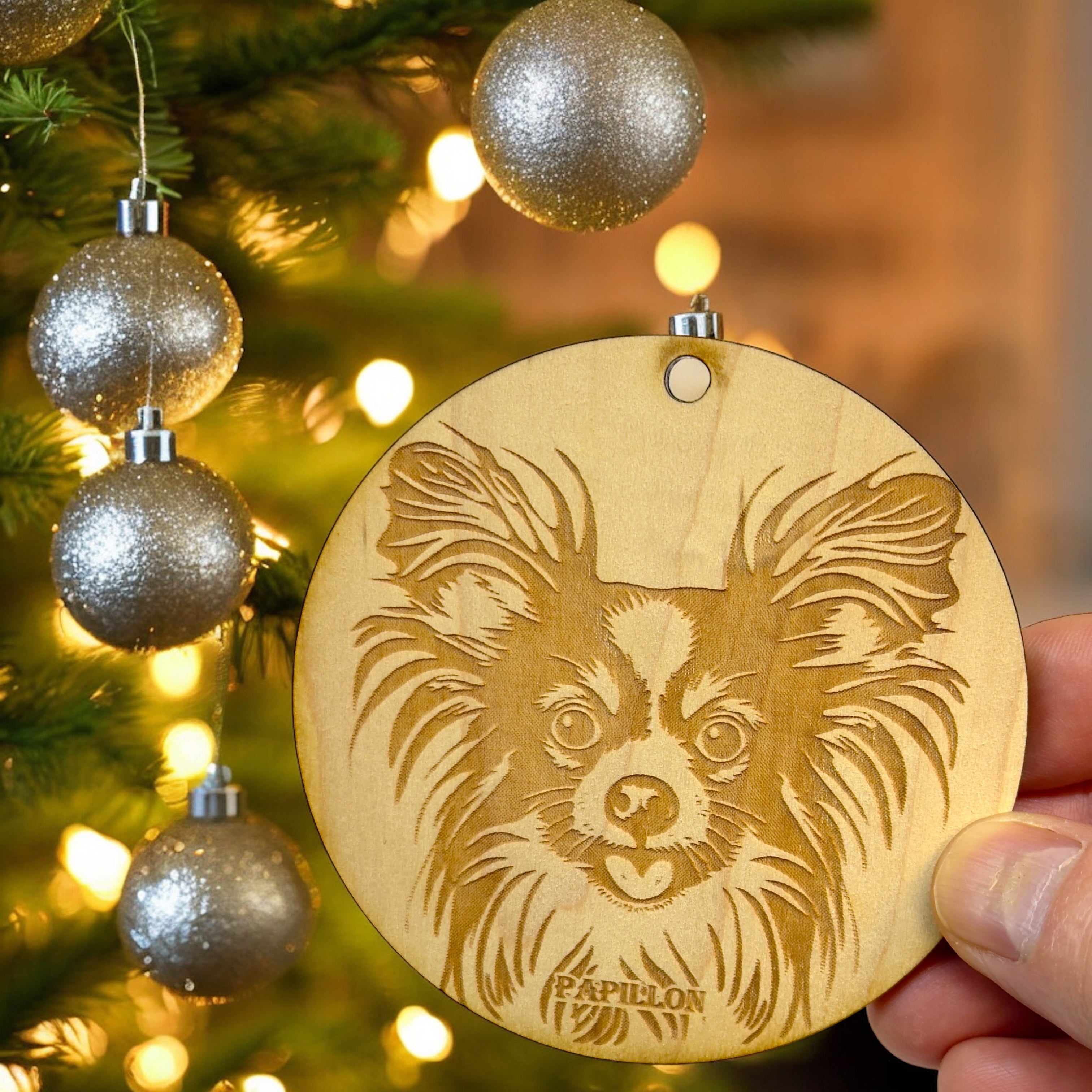 Ornament - Papillon Dog Raw Wood