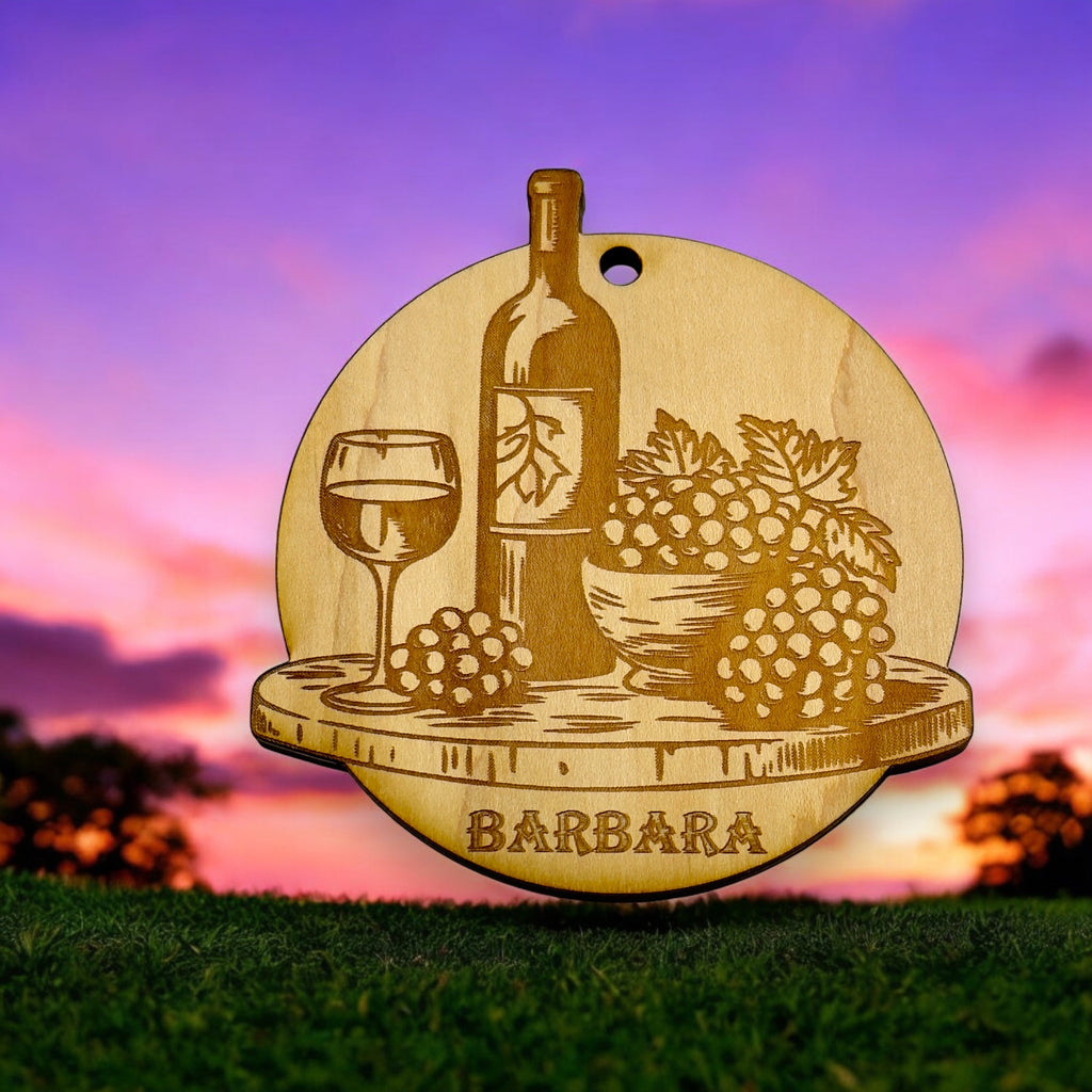 Ornament - PERSONALIZED Wine and Grapes Raw Wood