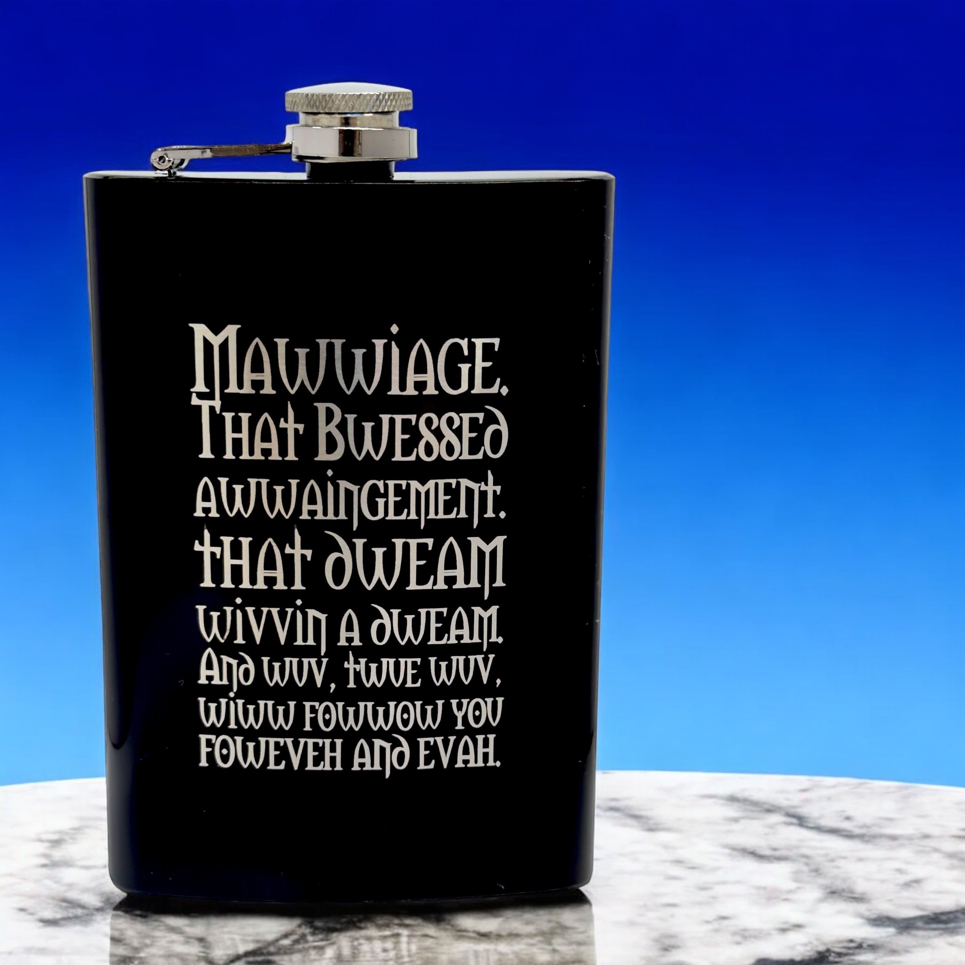 8oz BLACK Mawwiage That Bwessed Awwaingement Flask