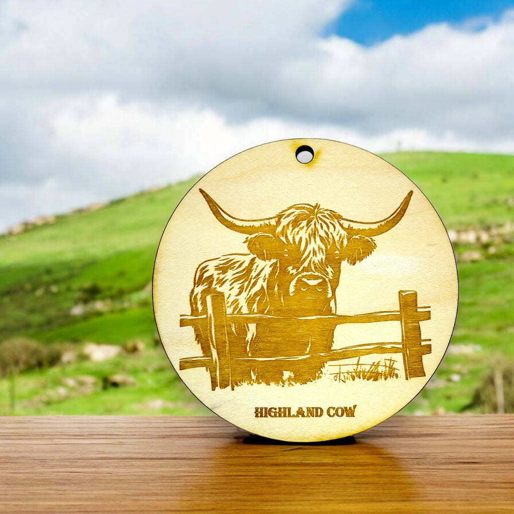 Ornament - Highland Cow Raw Wood