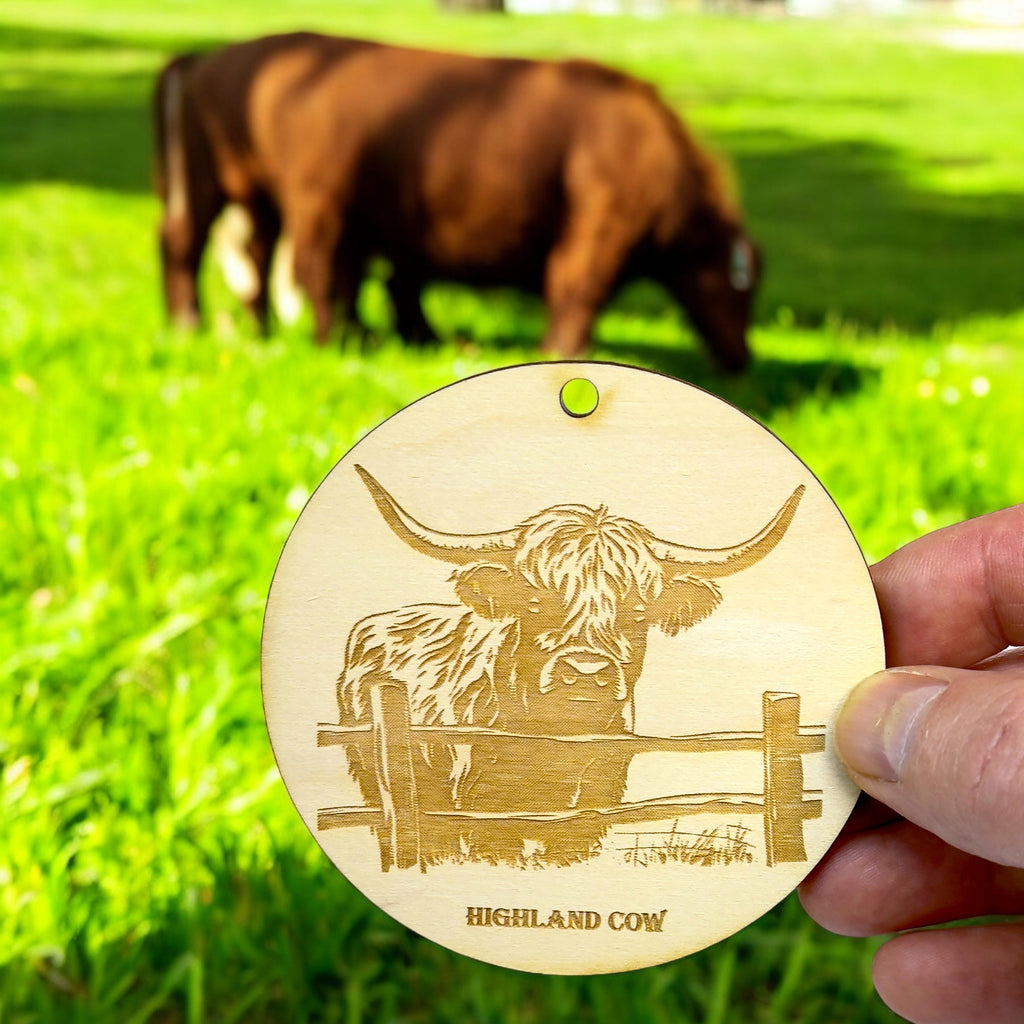 Ornament - Highland Cow Raw Wood