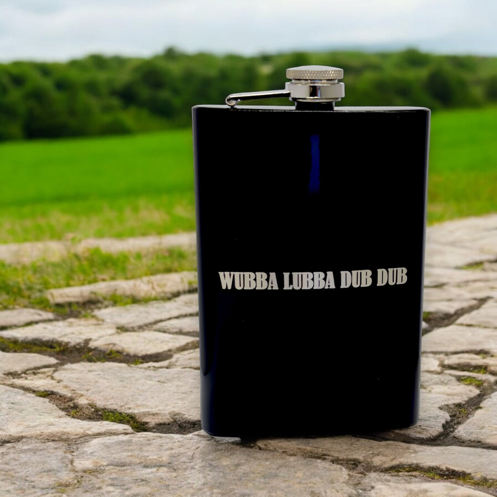 8oz Black Wubba Lubba Dub Dub Flask