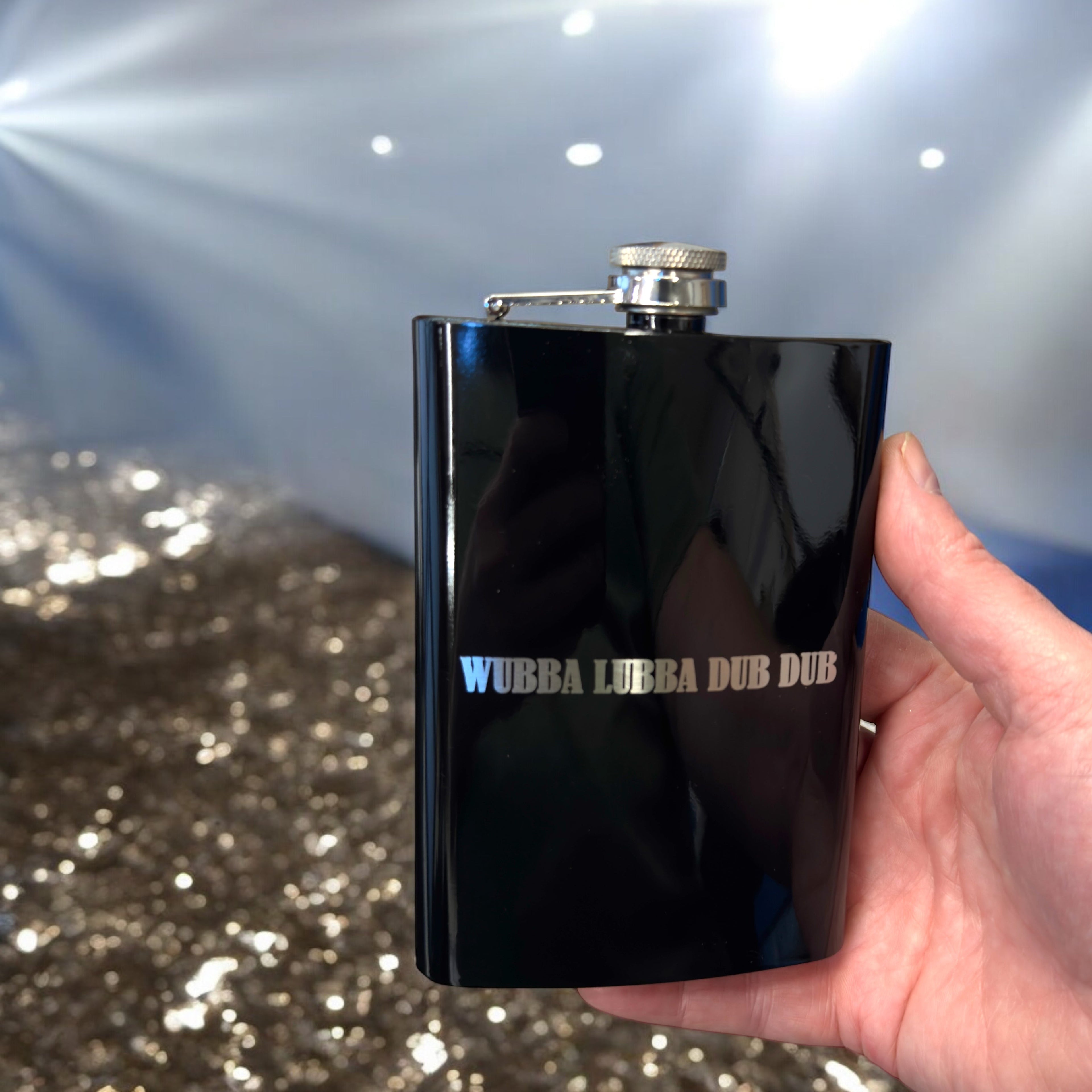 8oz Black Wubba Lubba Dub Dub Flask