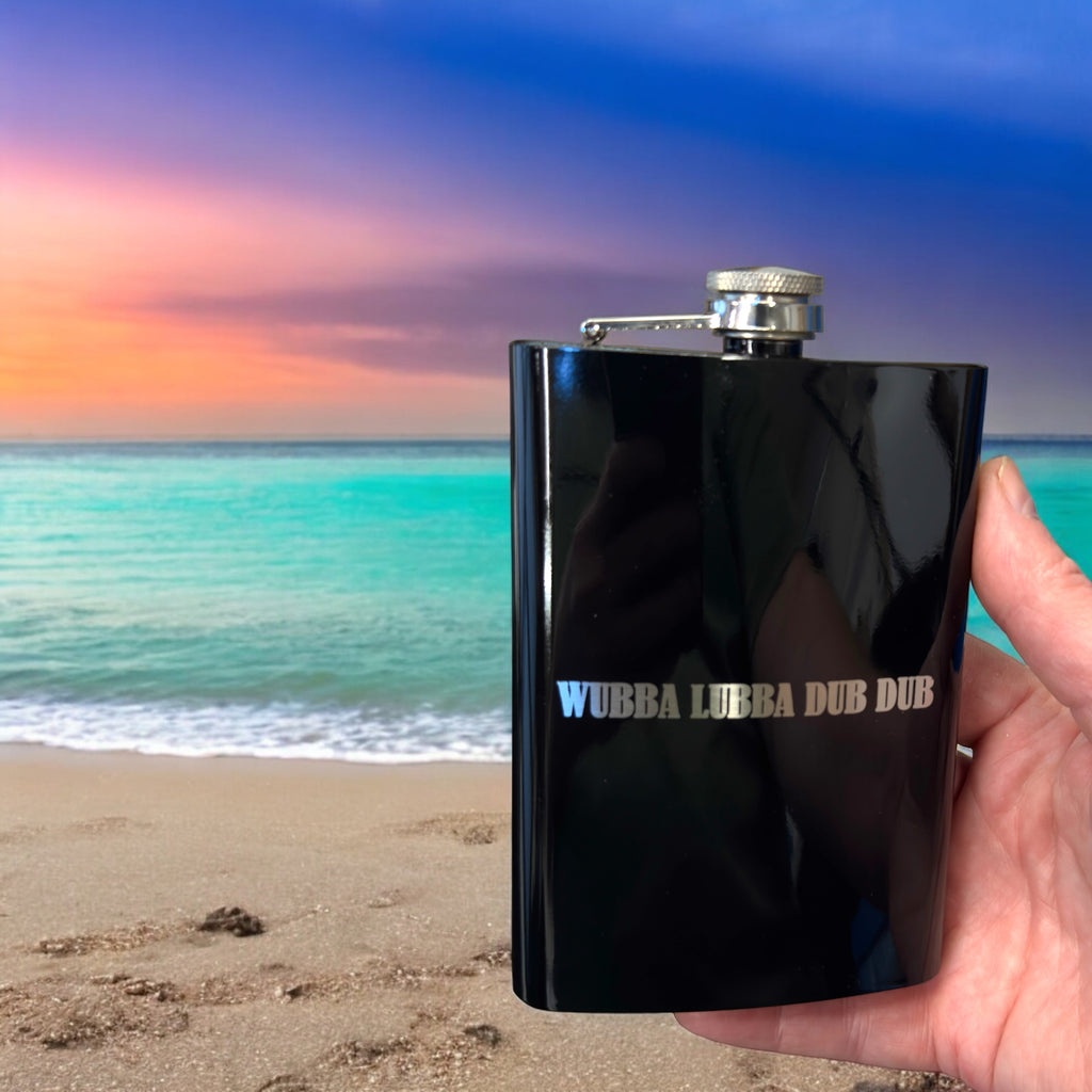 8oz Black Wubba Lubba Dub Dub Flask