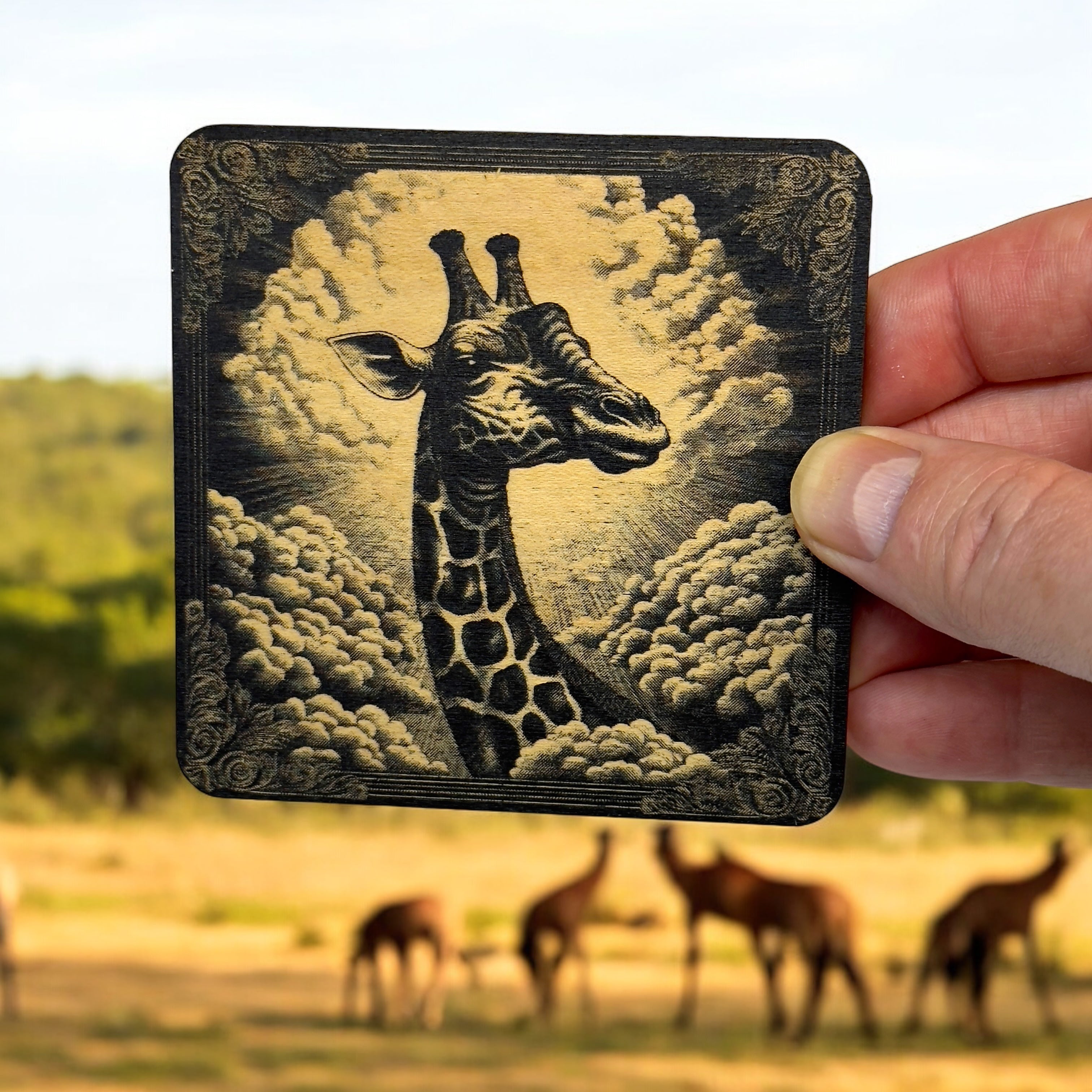 Coasters - Black - Giraffe -  Set of 2