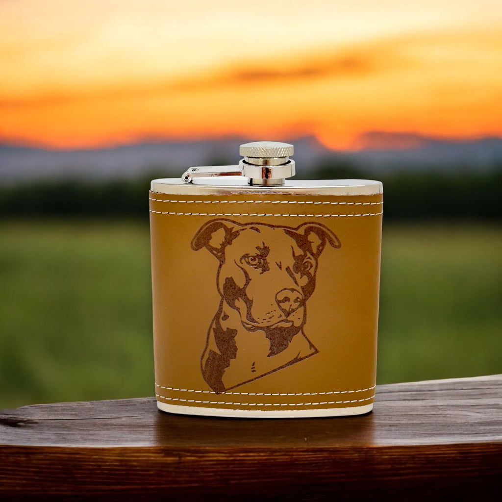 6oz Pit bull Leather Flask