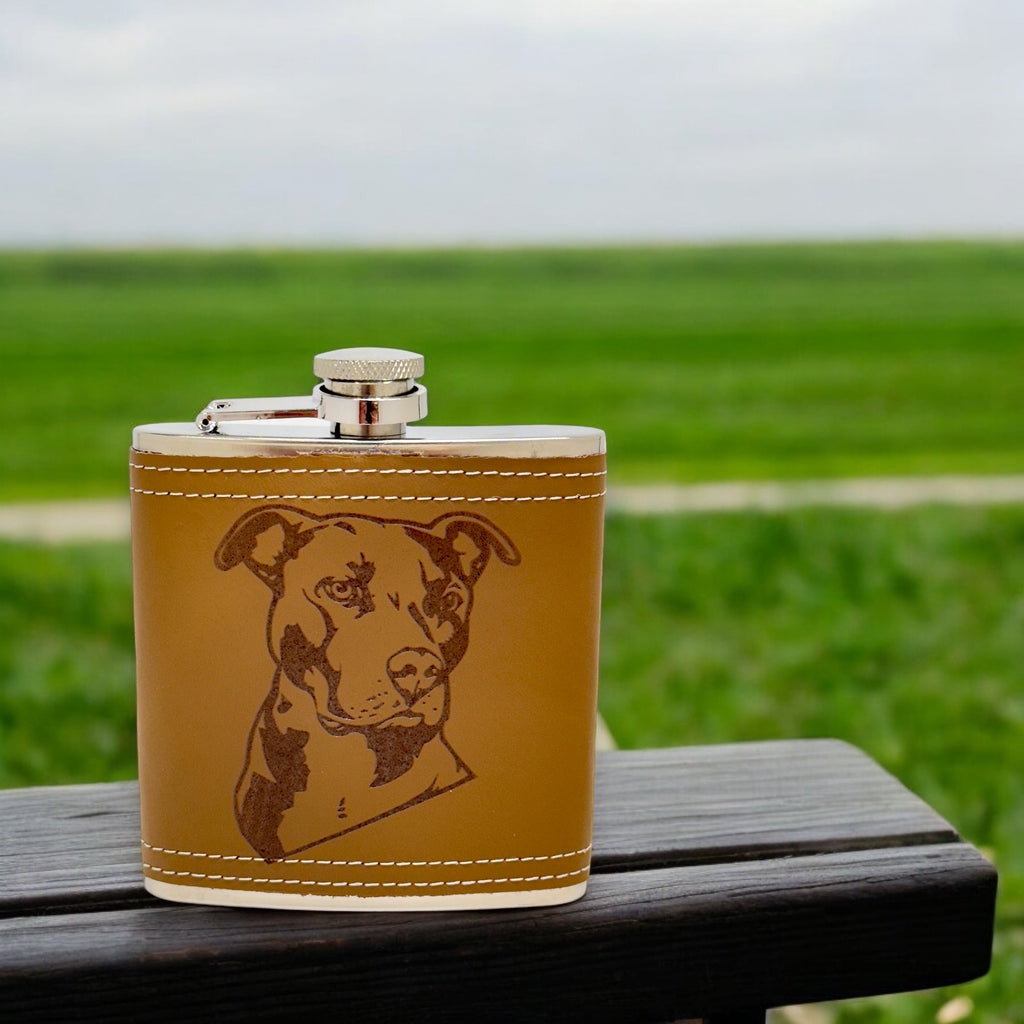 6oz Pit bull Leather Flask