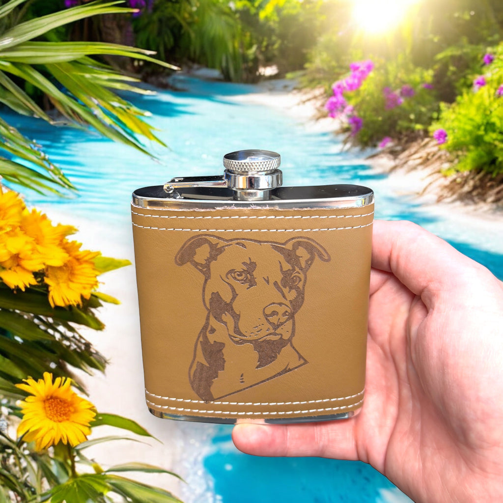 6oz Pit bull Leather Flask