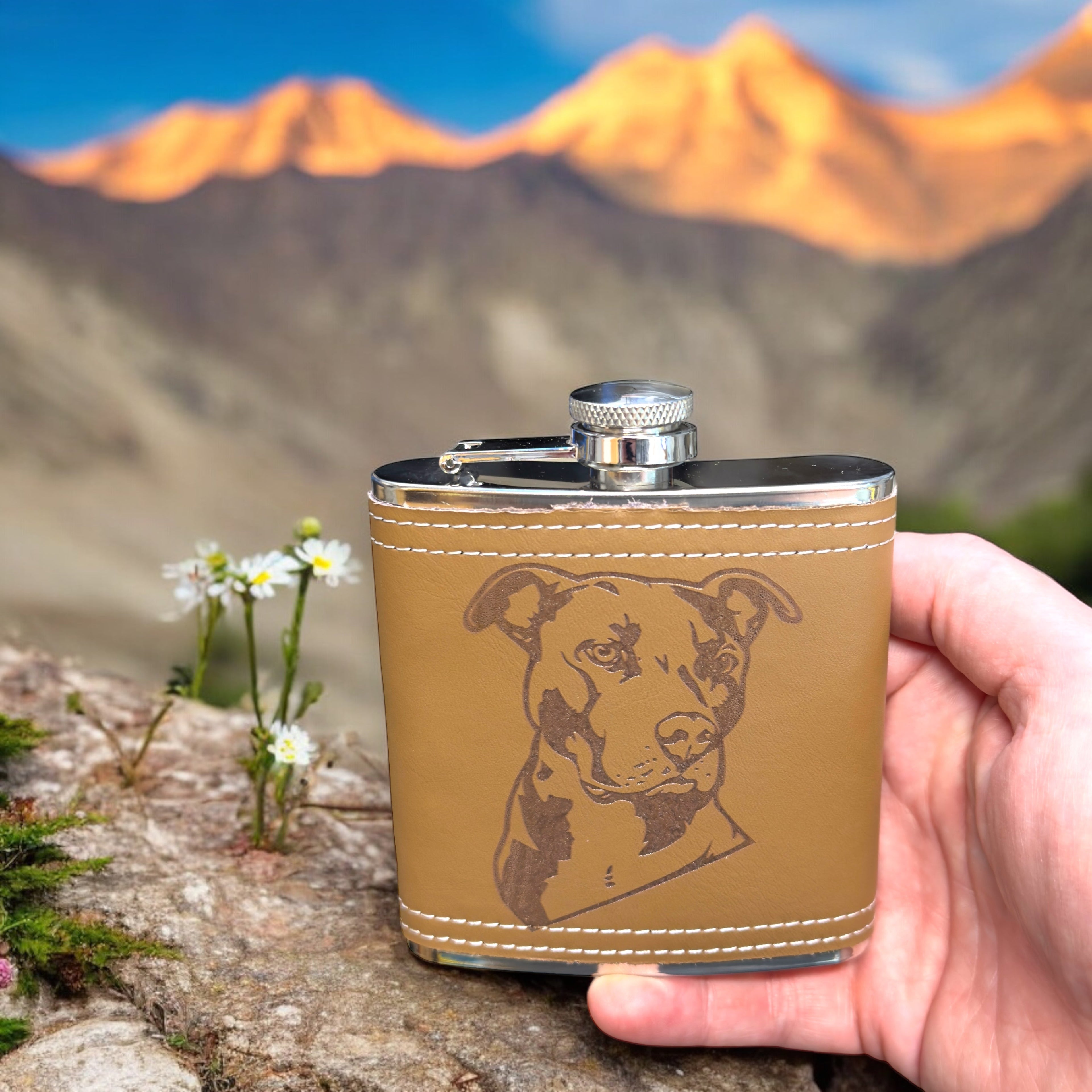 6oz Pit bull Leather Flask