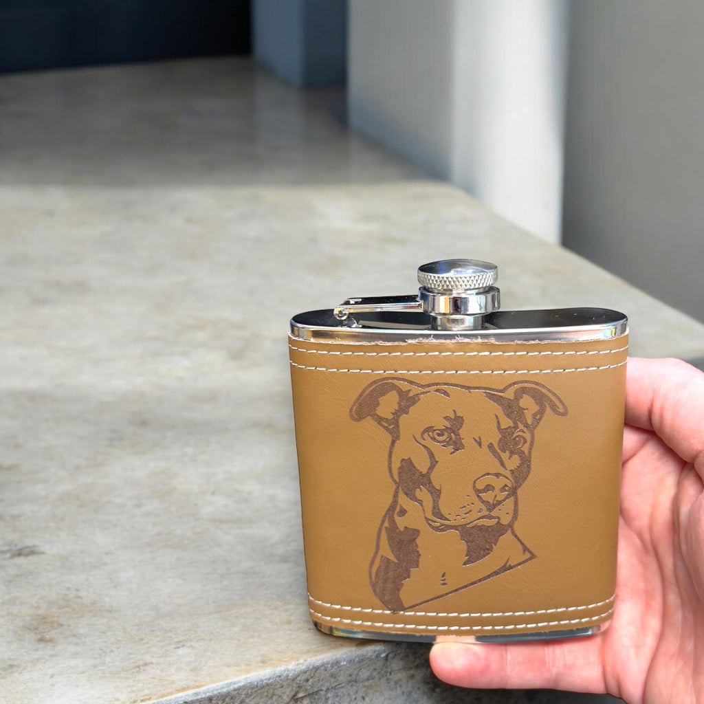 6oz Pit bull Leather Flask