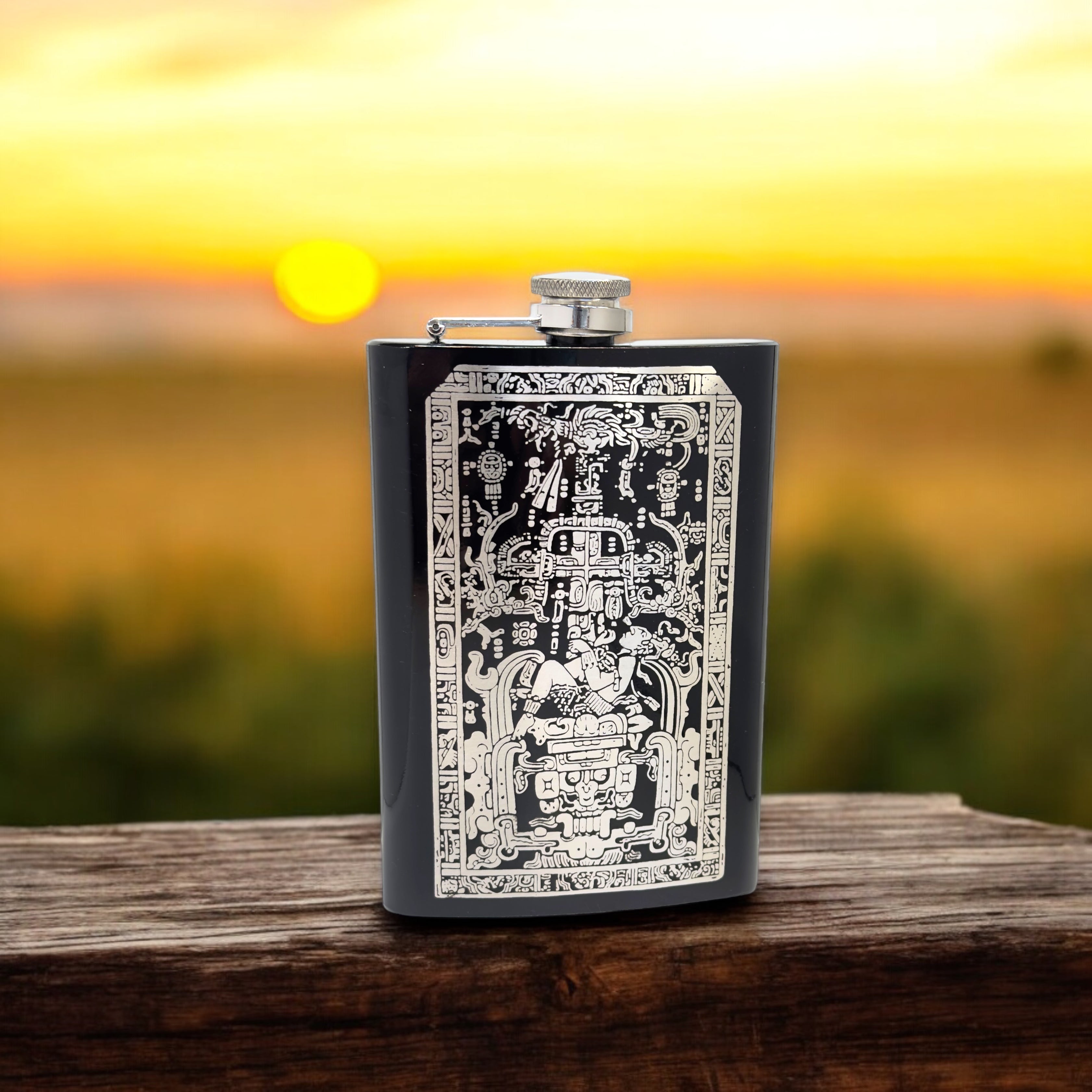 8oz BLACK Mayan Astronaut Flask