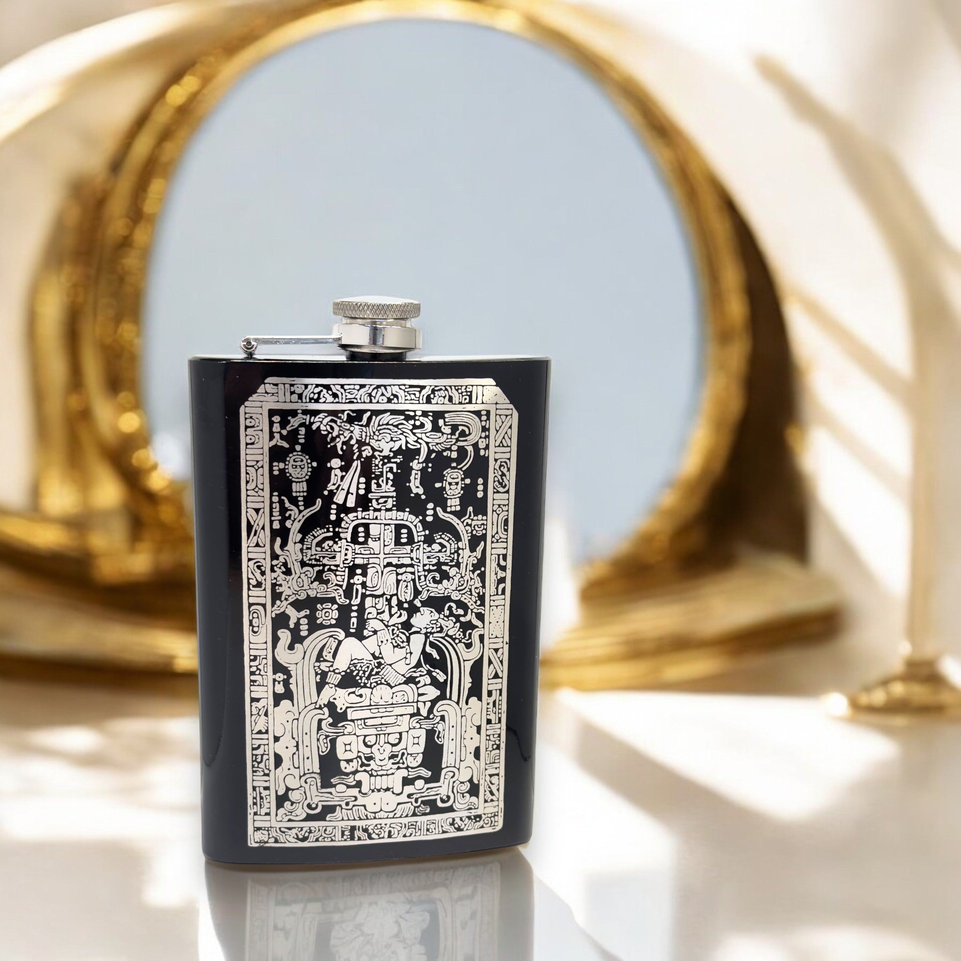 8oz BLACK Mayan Astronaut Flask