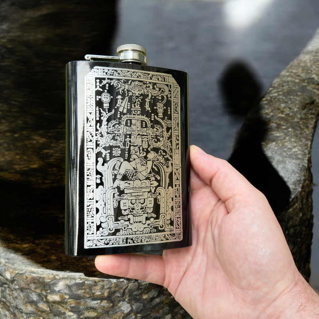 8oz BLACK Mayan Astronaut Flask