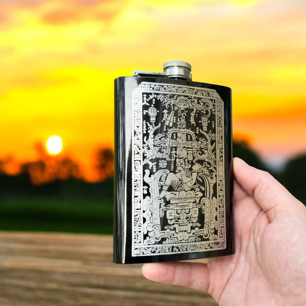 8oz BLACK Mayan Astronaut Flask