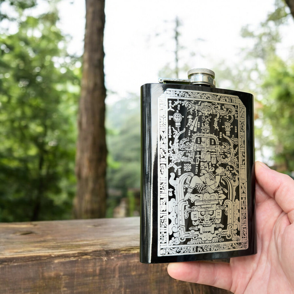 8oz BLACK Mayan Astronaut Flask