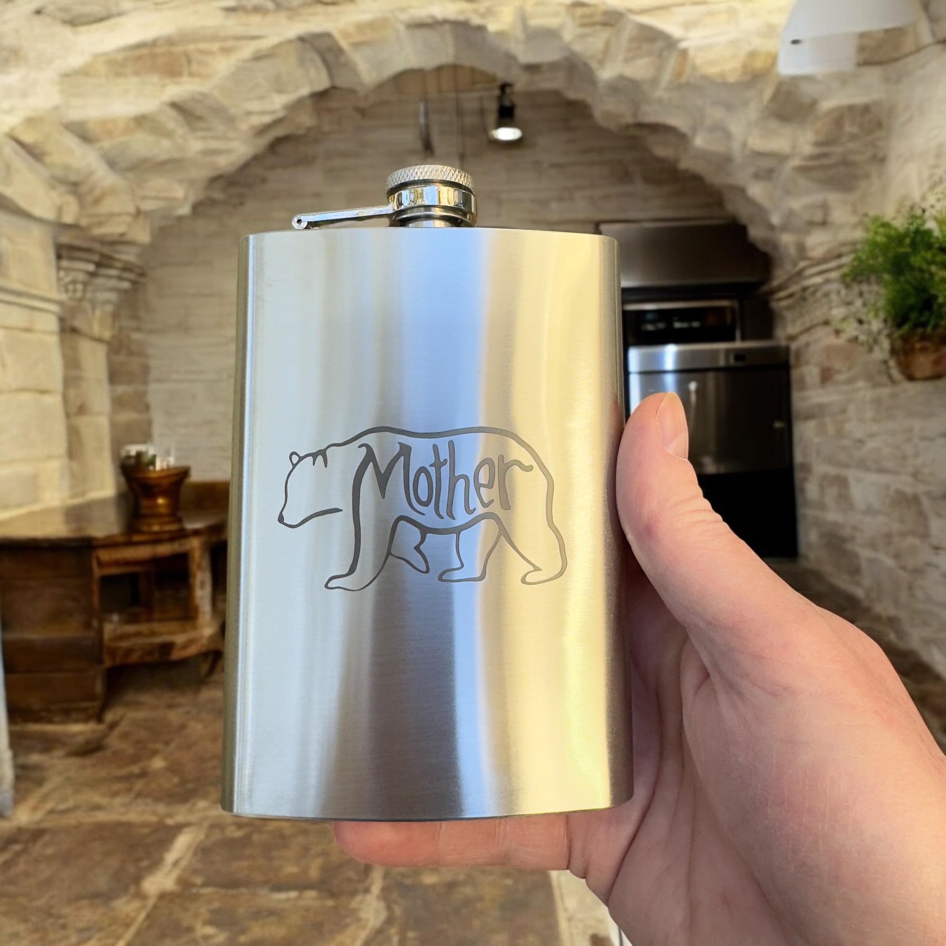 8oz Mother Bear Stainless Steel Flask
