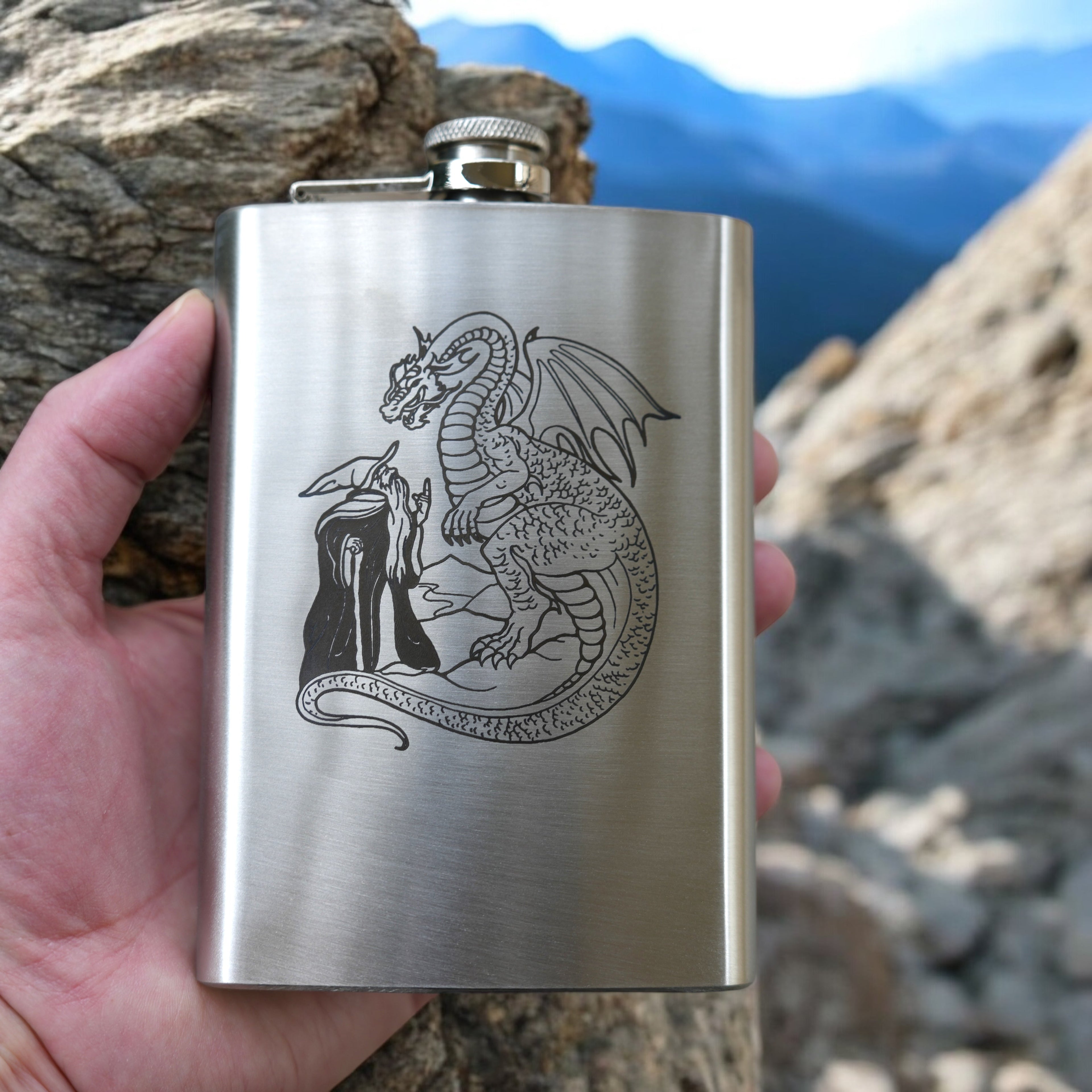 8oz Wizard and Dragon Stainless Steel flask