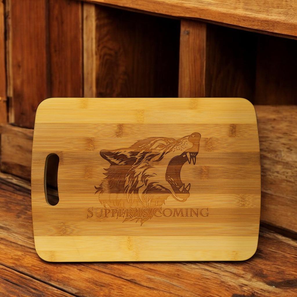 Cutting Board - Supper is Coming 14''x9.5''x.5'' Bamboo