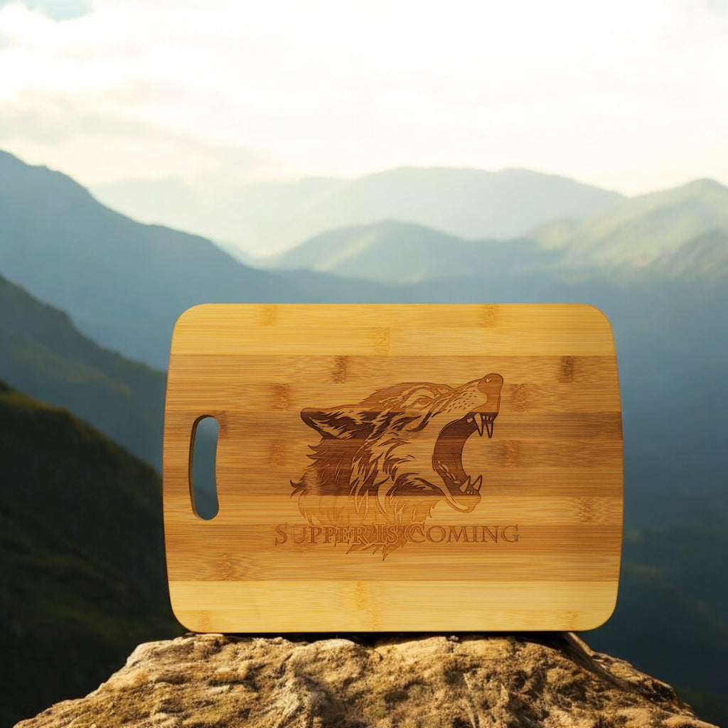 Cutting Board - Supper is Coming 14''x9.5''x.5'' Bamboo