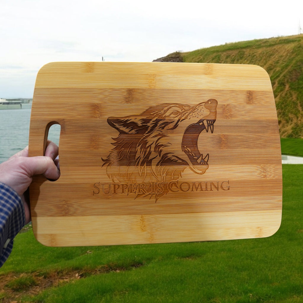 Cutting Board - Supper is Coming 14''x9.5''x.5'' Bamboo