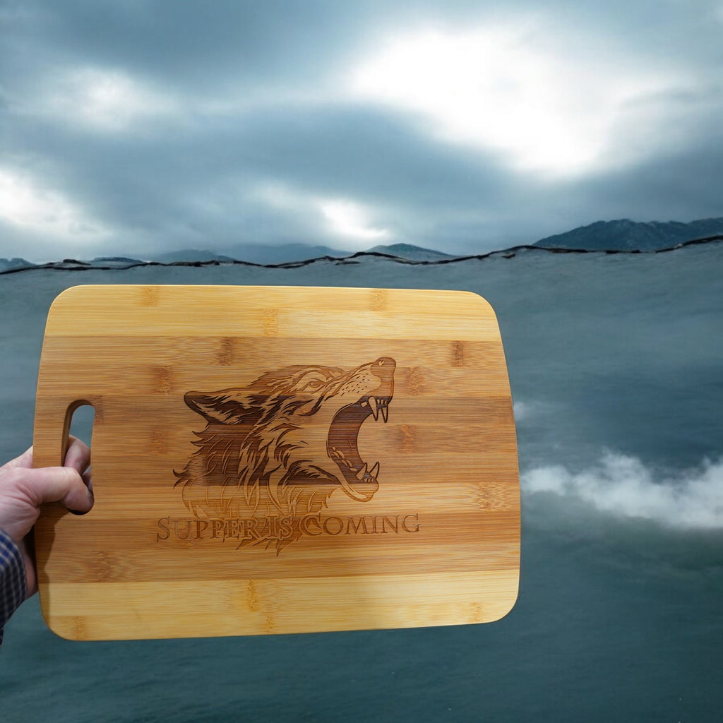 Cutting Board - Supper is Coming 14''x9.5''x.5'' Bamboo