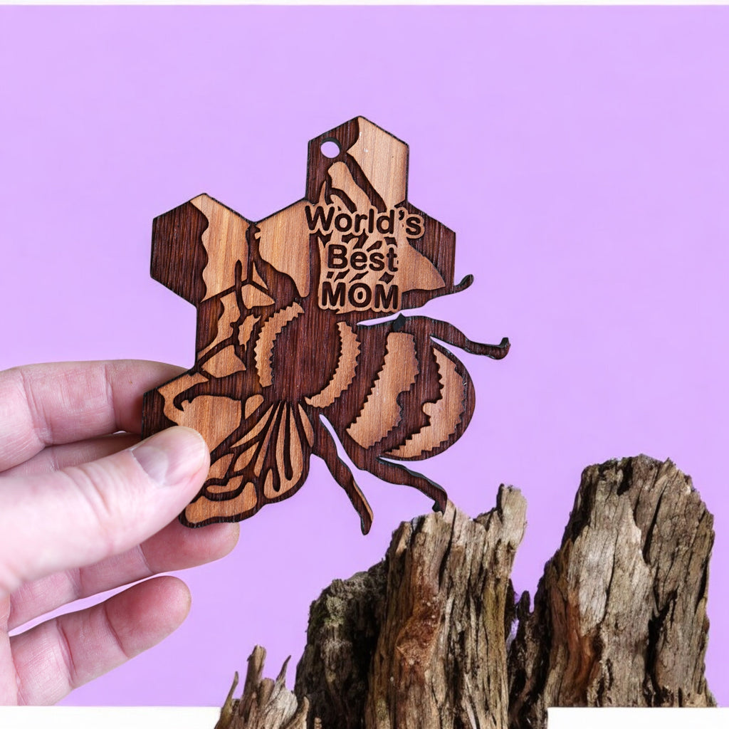 BEE World's Best Mom - Cedar Ornament