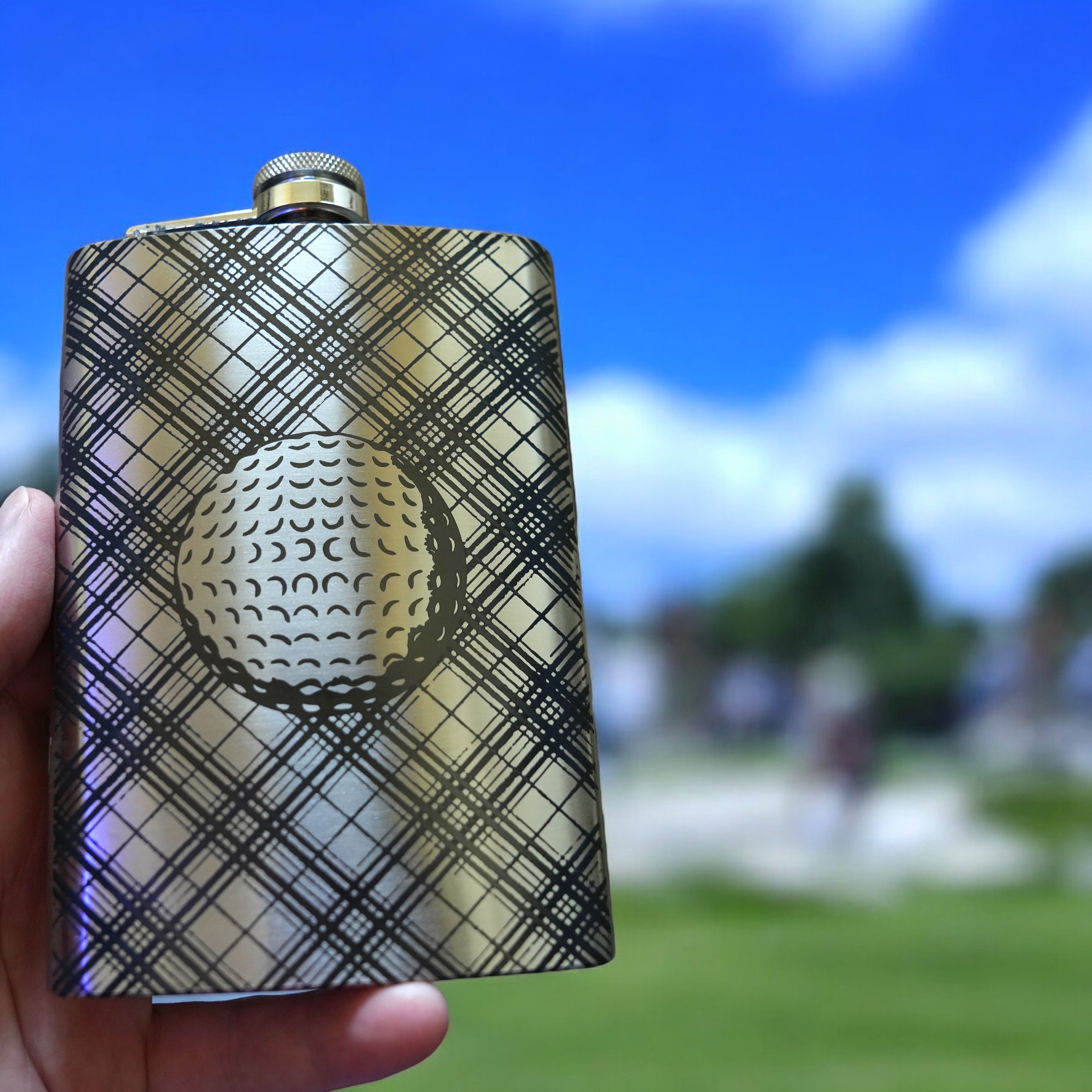 8oz Plaid Golf Stainless Steel Flask