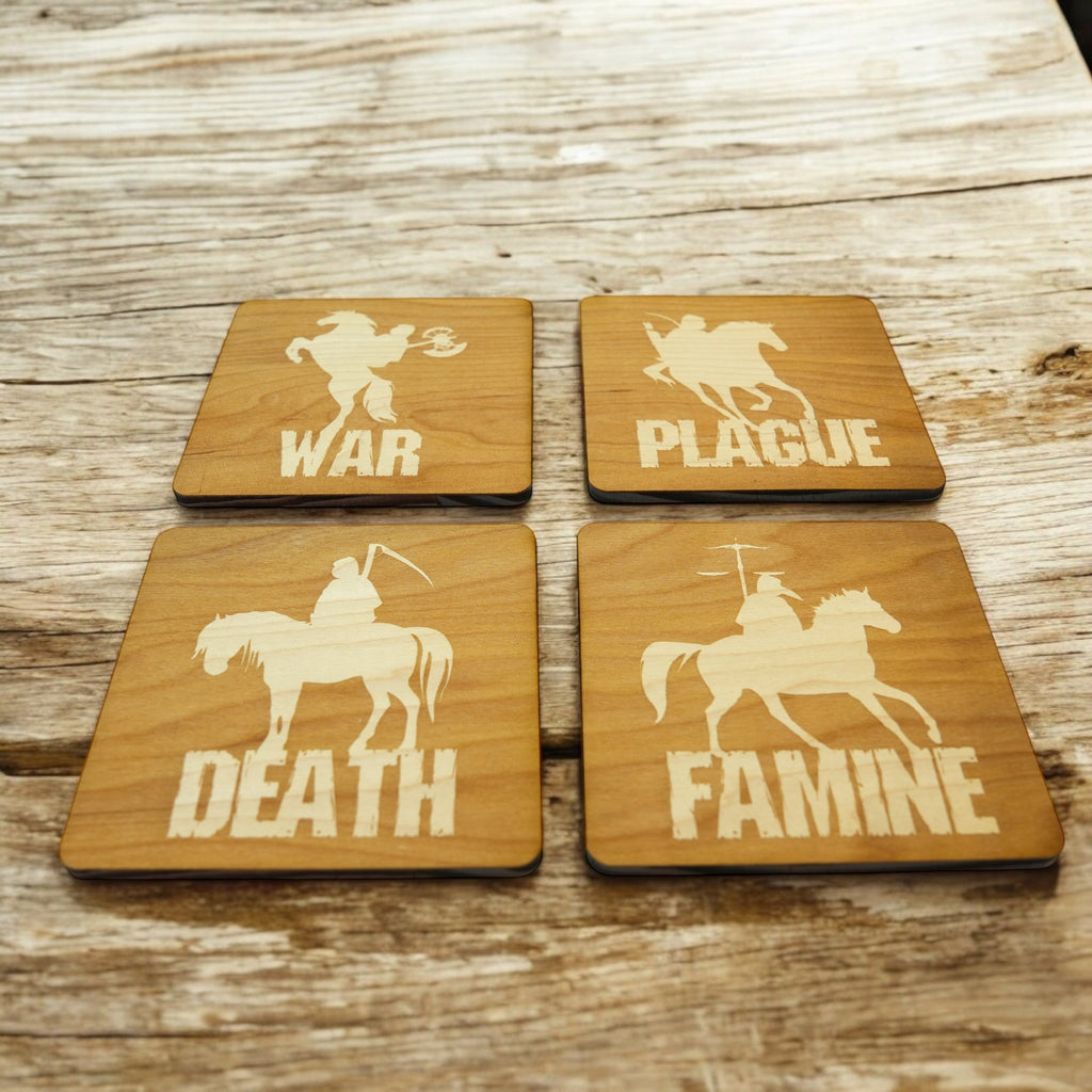 4 Horsemen Wood Coaster Set of four 4x4in Raw Wood