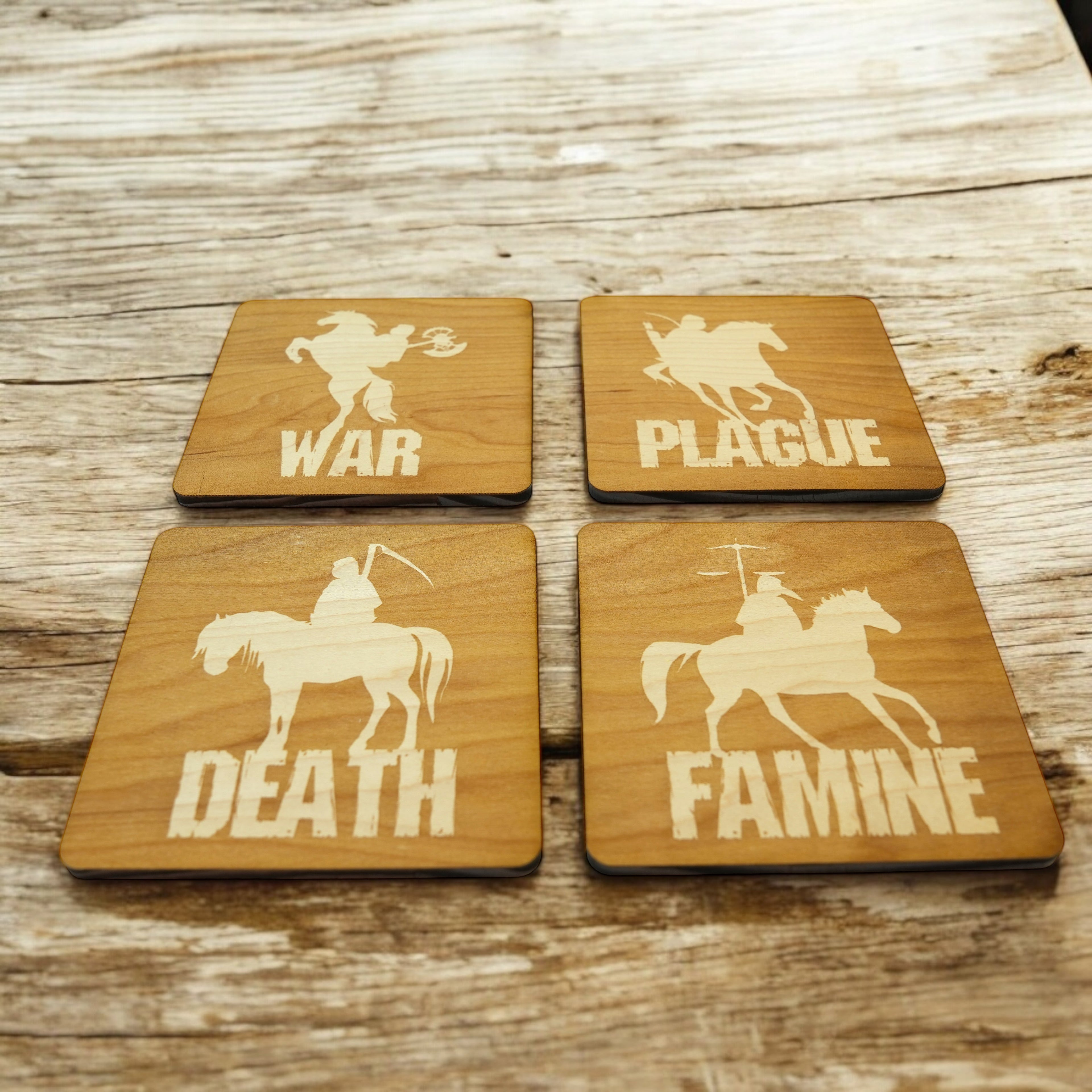 4 Horsemen Wood Coaster Set of four 4x4in Raw Wood