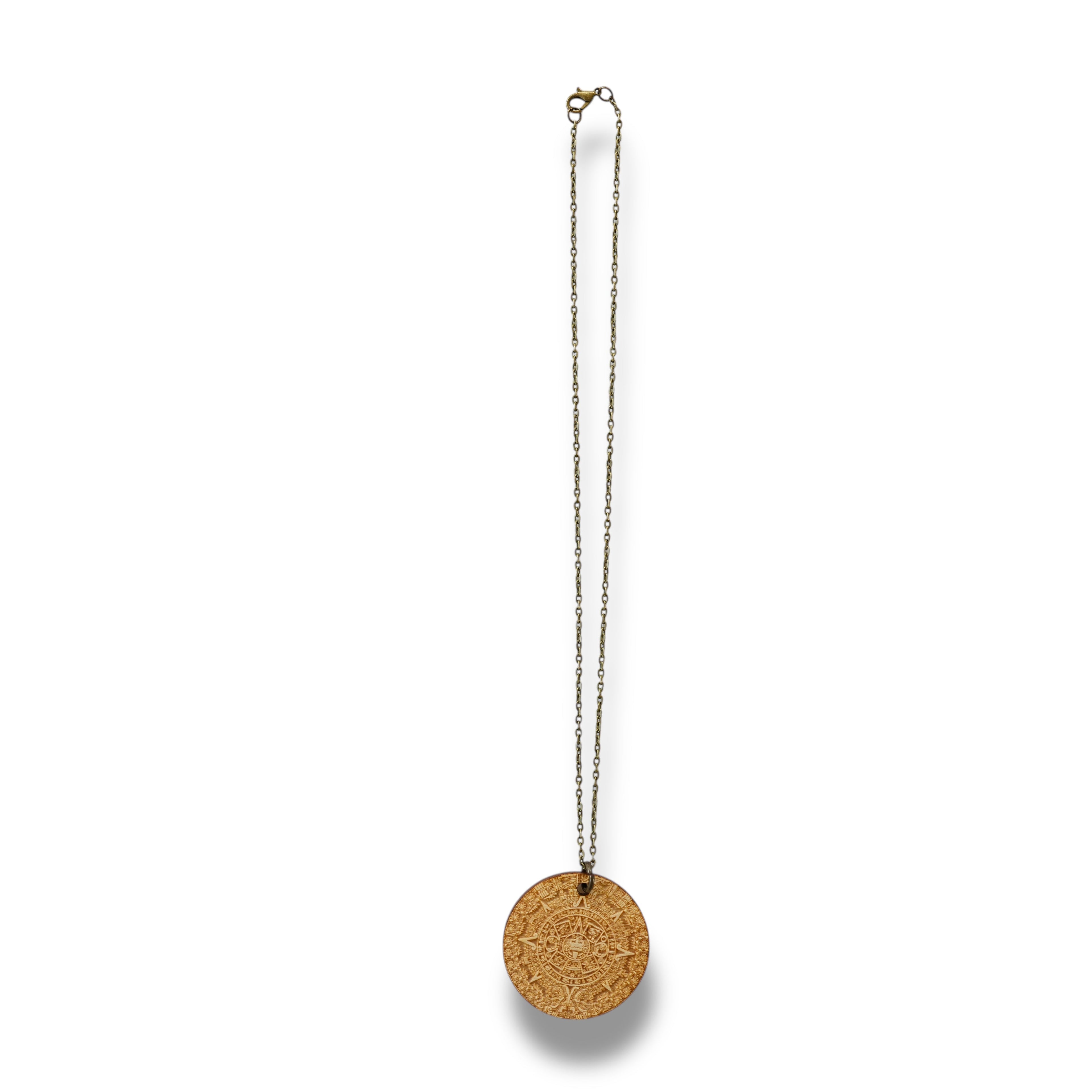 Necklace - Mayan Calendar with Bronze, Silver, or Gold chain - Birch Wood