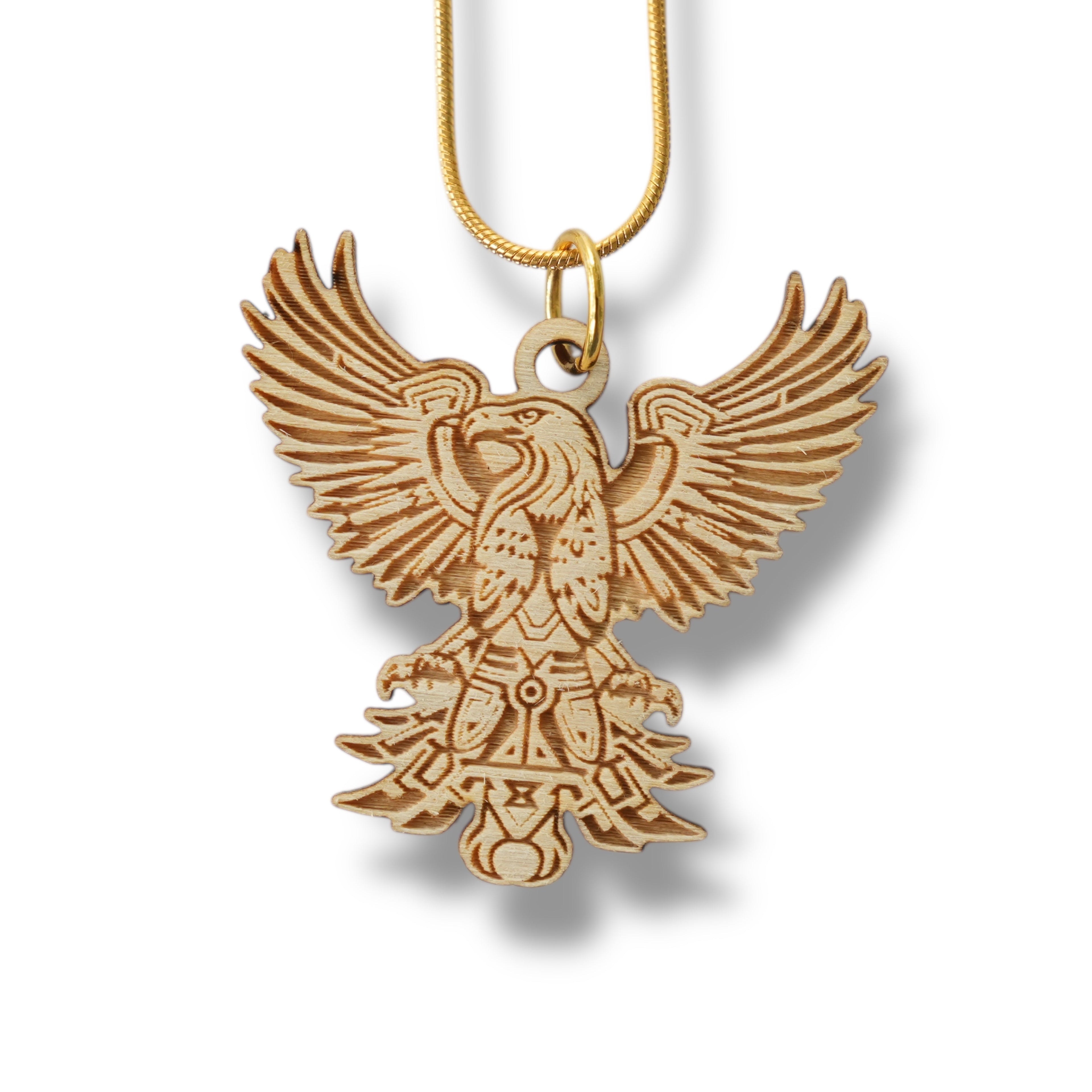 Necklace - Aztec Eagle - Snake and Cable Link chains - Birch wood