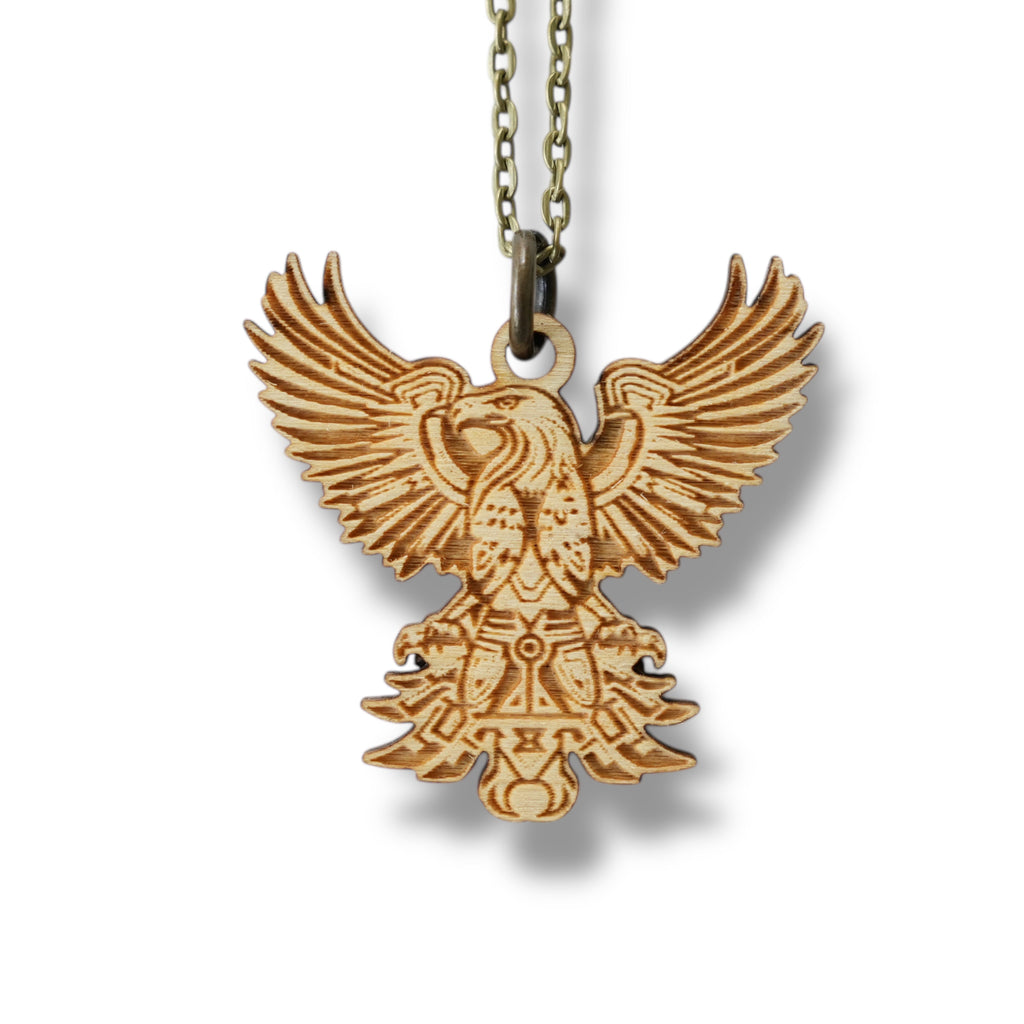 Necklace - Aztec Eagle - Snake and Cable Link chains - Birch wood