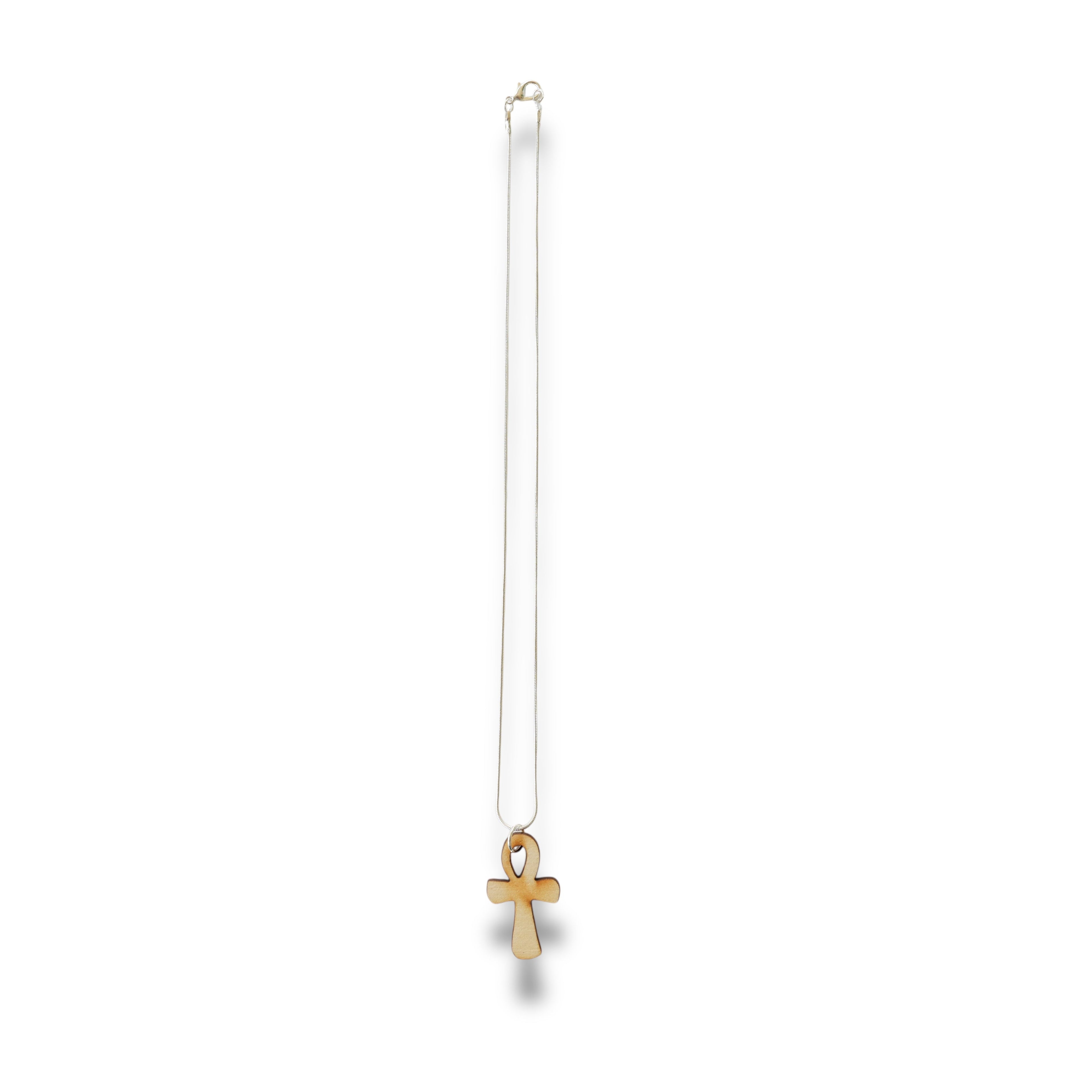 Necklace - Ankh - Key of Life Snake and Cable Link chains - Birch Wood