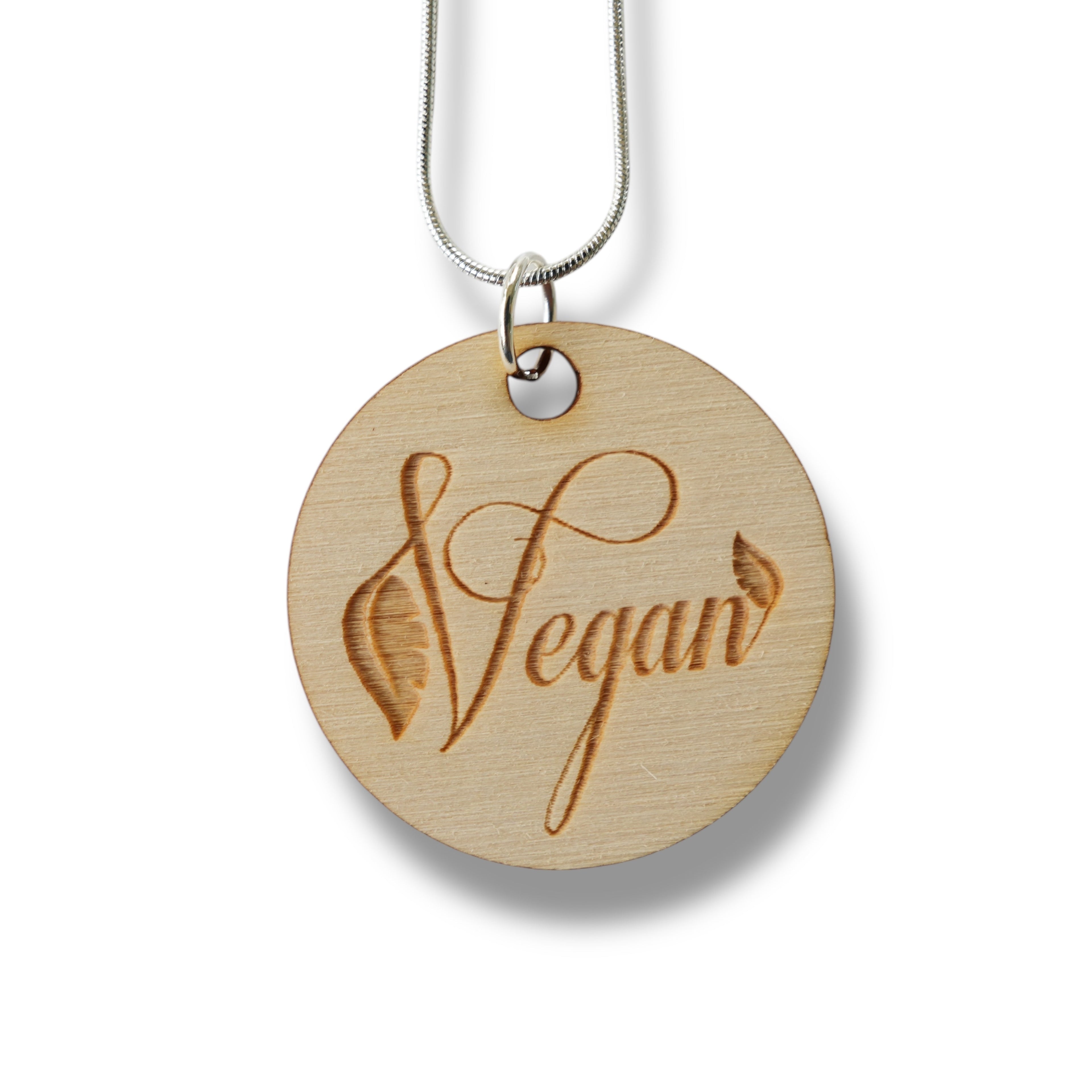 Necklace - Vegan - Snake and Cable Link chains - Birch wood