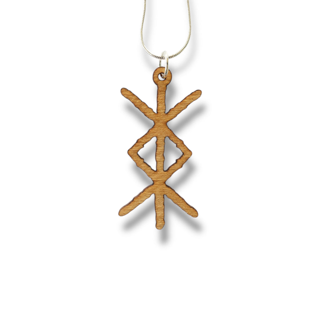 Necklace - Viking Protection Rune - Snake and Cable Link chains - Birch wood