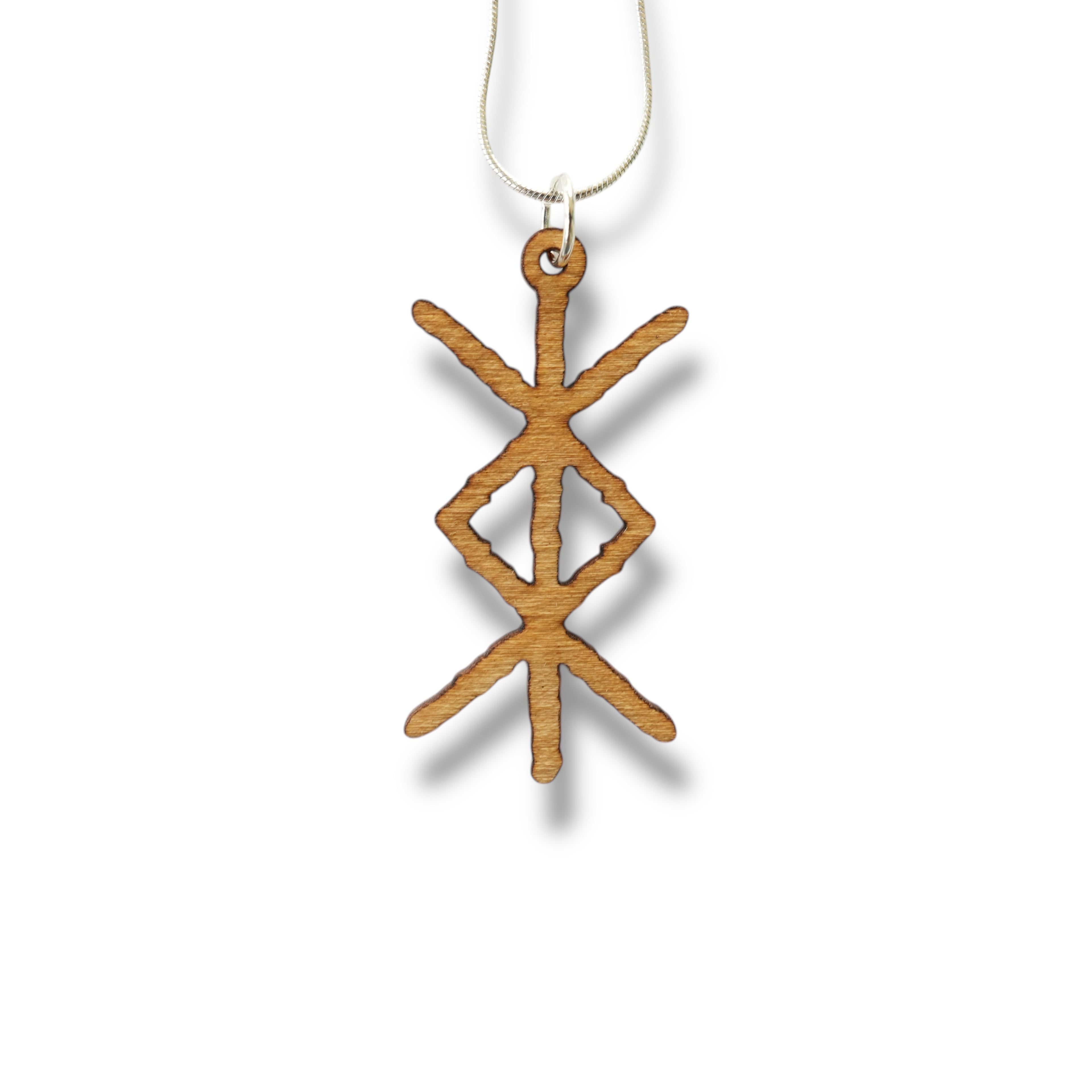Necklace - Viking Protection Rune - Snake and Cable Link chains - Birch wood