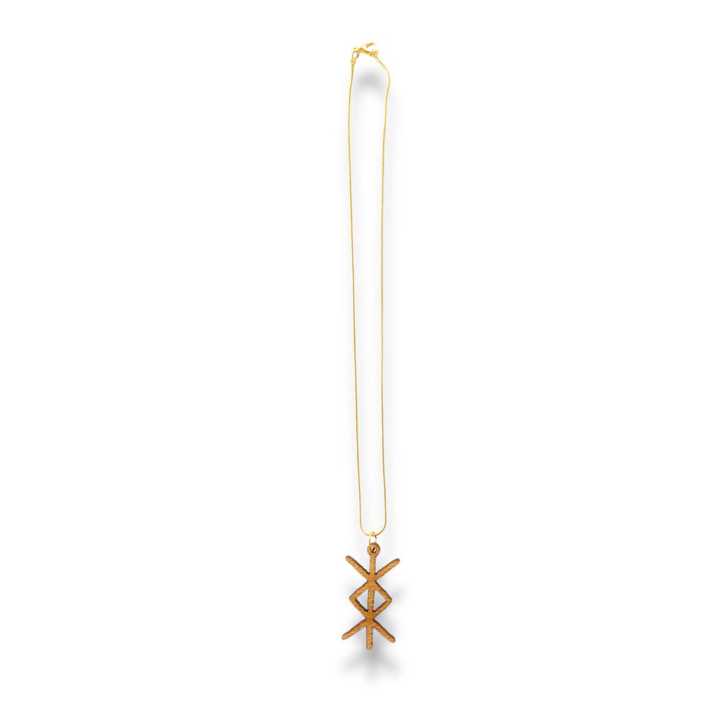 Necklace - Viking Protection Rune - Snake and Cable Link chains - Birch wood