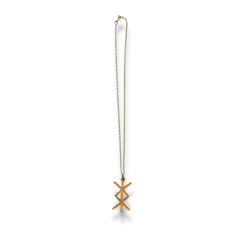 Necklace - Viking Protection Rune - Snake and Cable Link chains - Birch wood