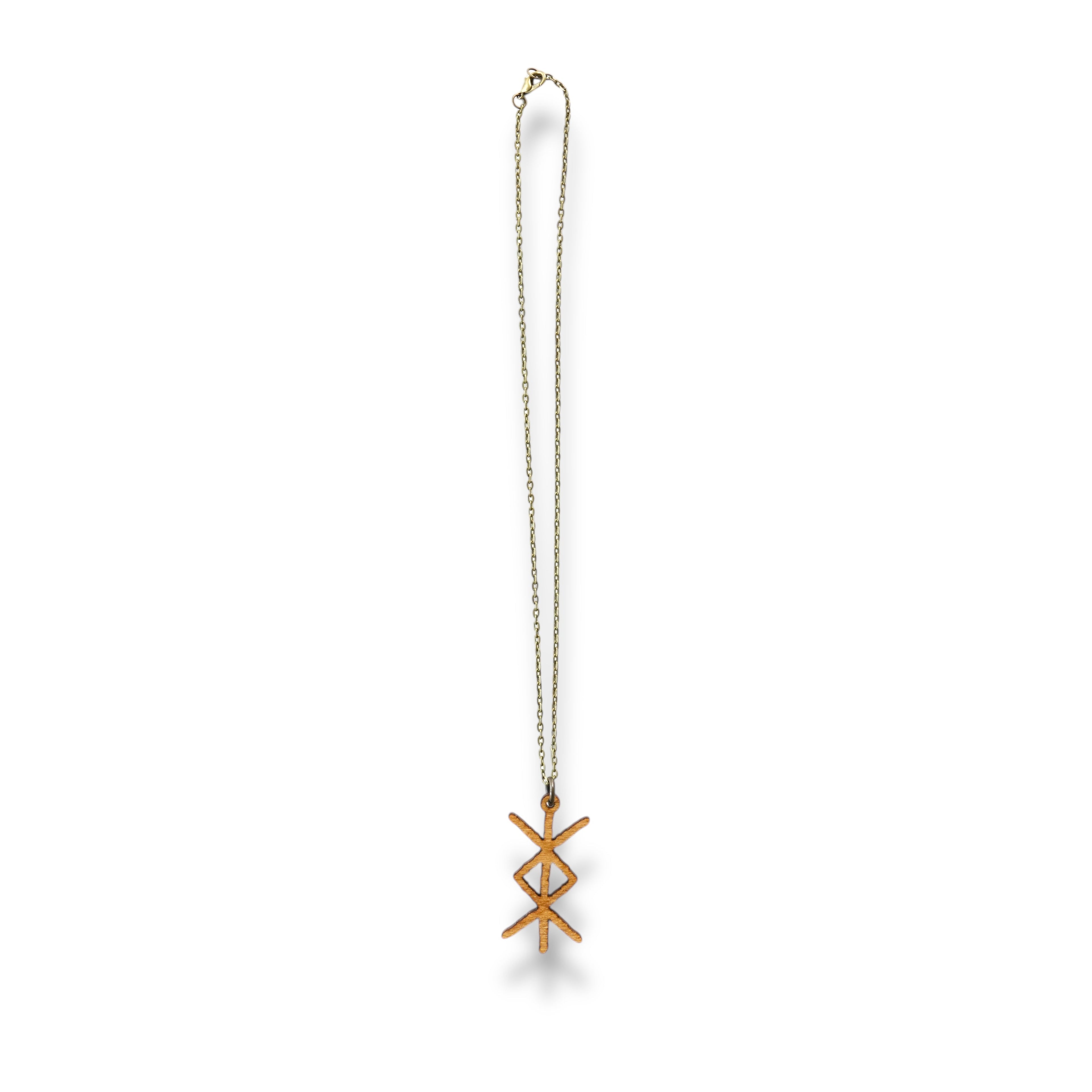 Necklace - Viking Protection Rune - Snake and Cable Link chains - Birch wood