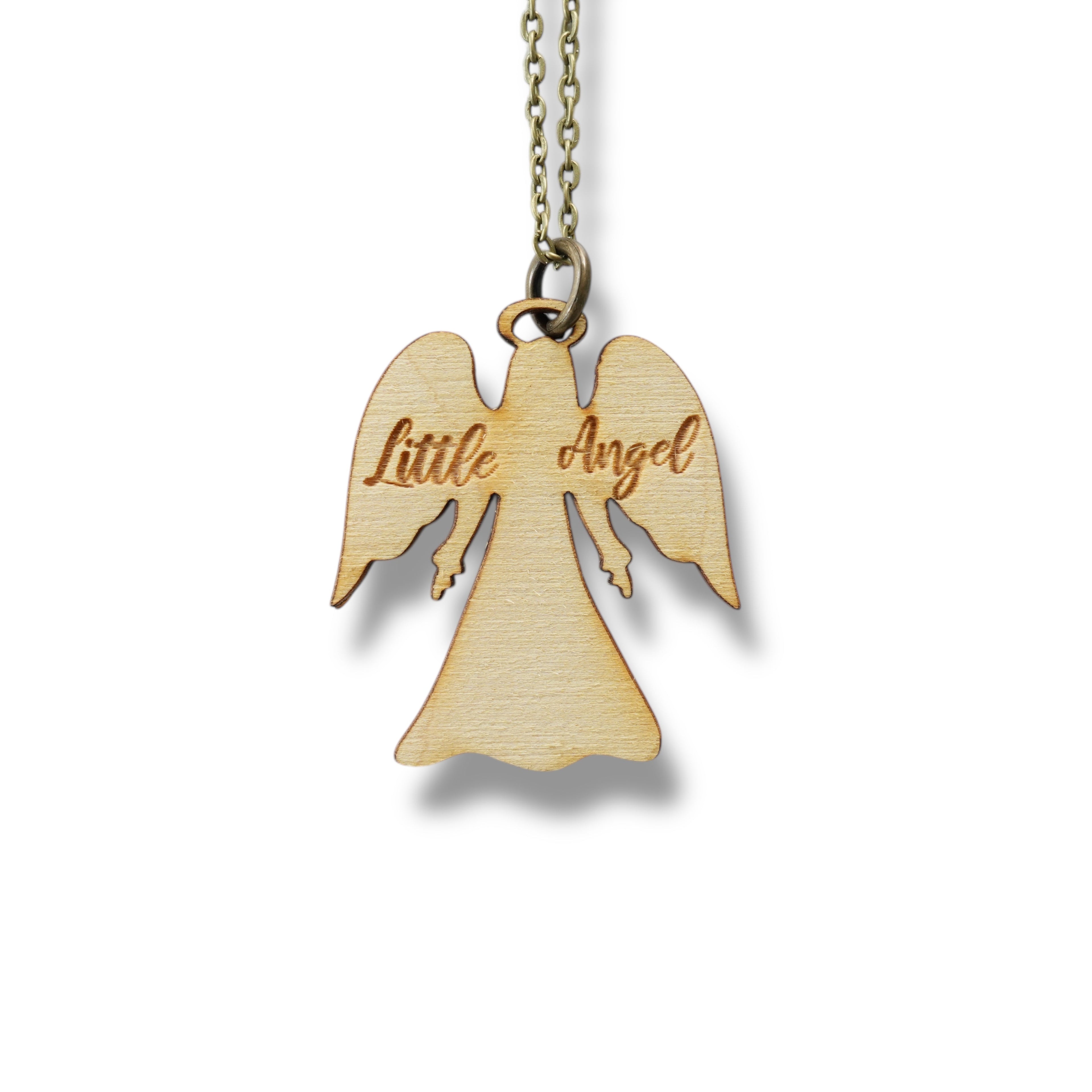Necklace - Little Angel - Key of Life Snake and Cable Link chains - Birch Wood
