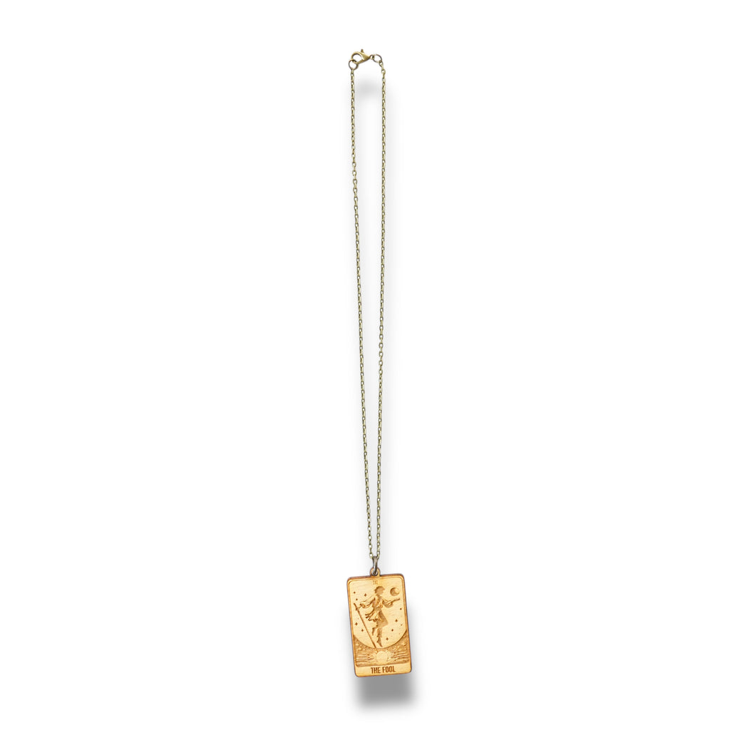 Necklace - The Fool Card - Snake and Cable Link chains - Birch wood