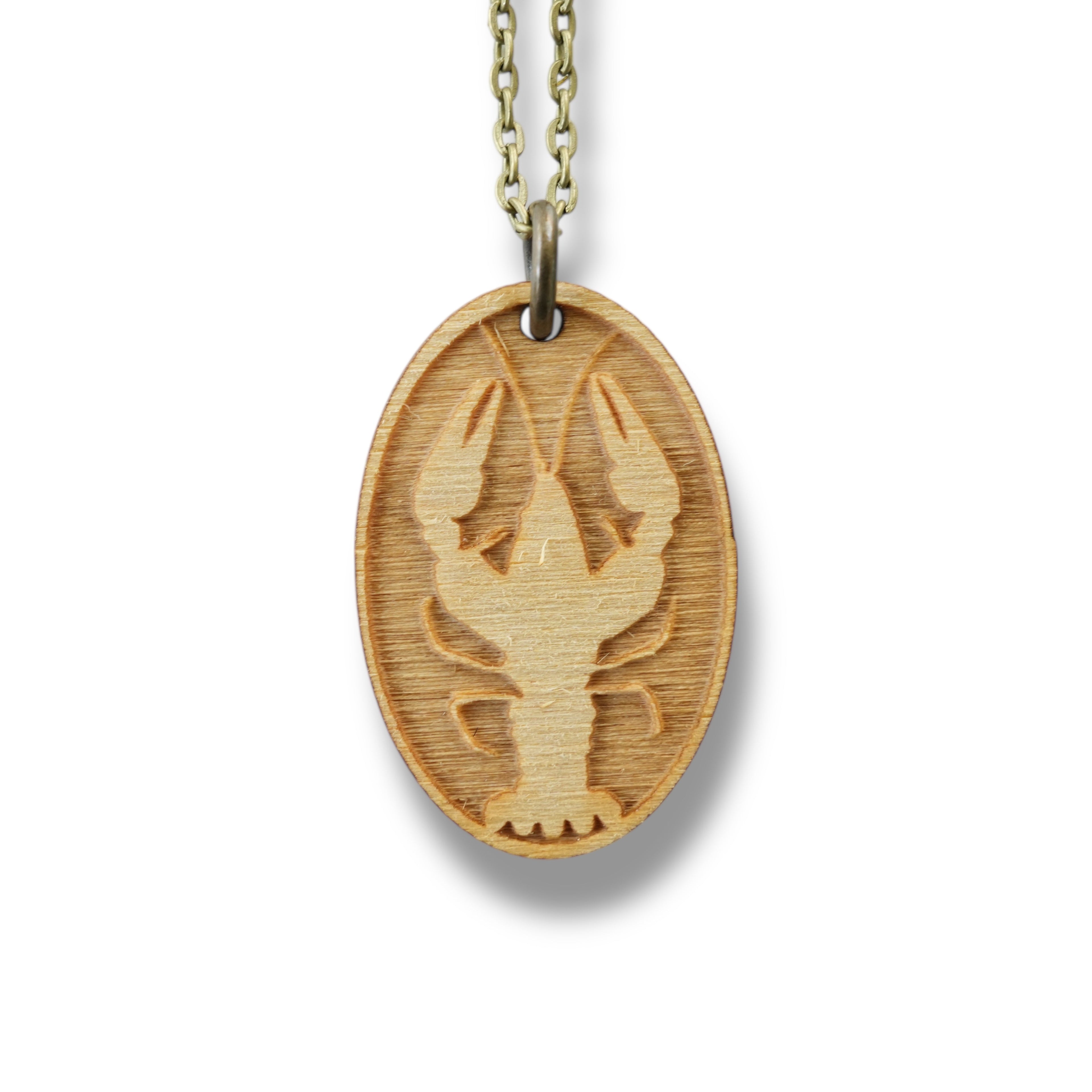 Necklace - Crawfish - Key of Life Snake and Cable Link chains - Birch Wood