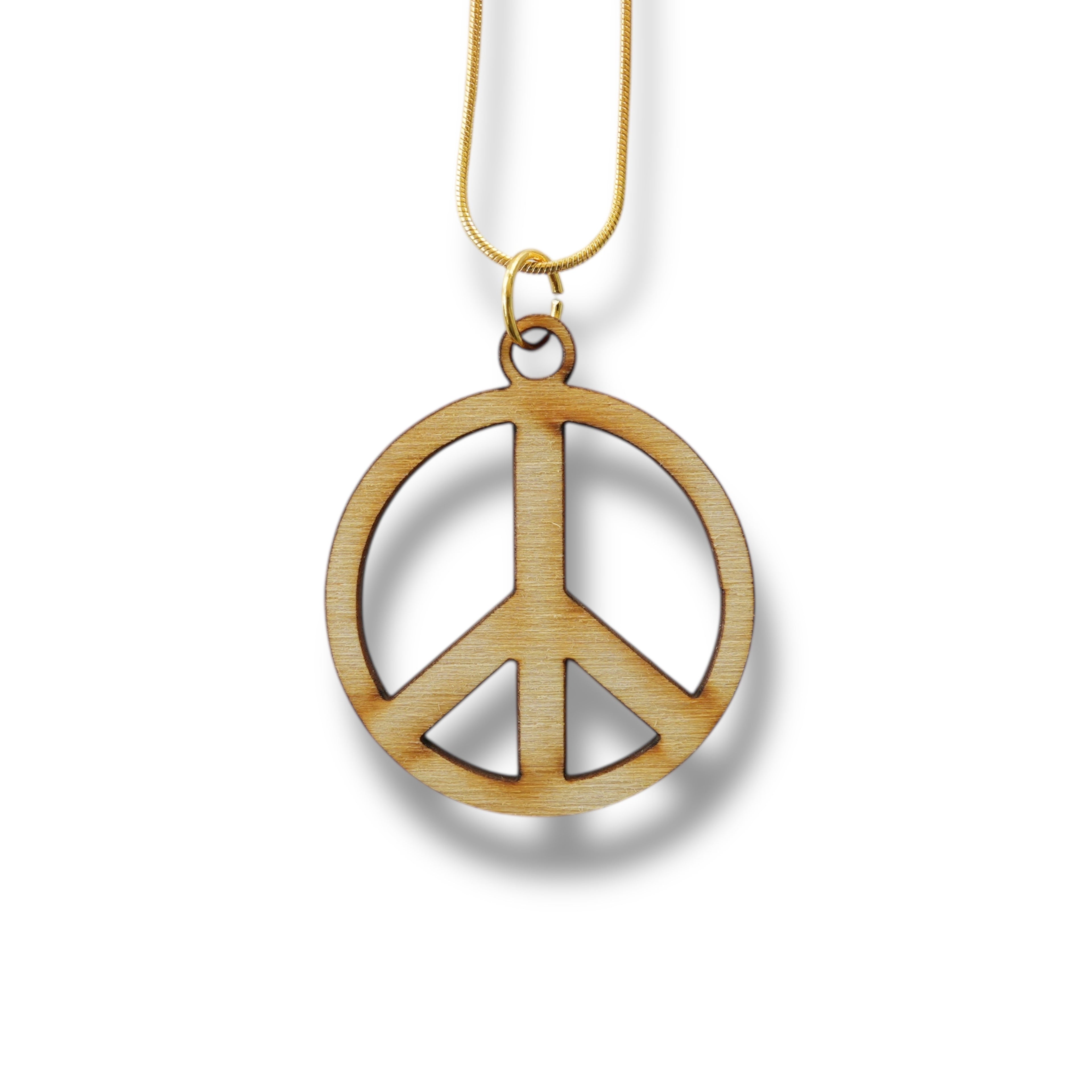Necklace - Peace Symbol - Snake and Cable Link chains - Birch wood