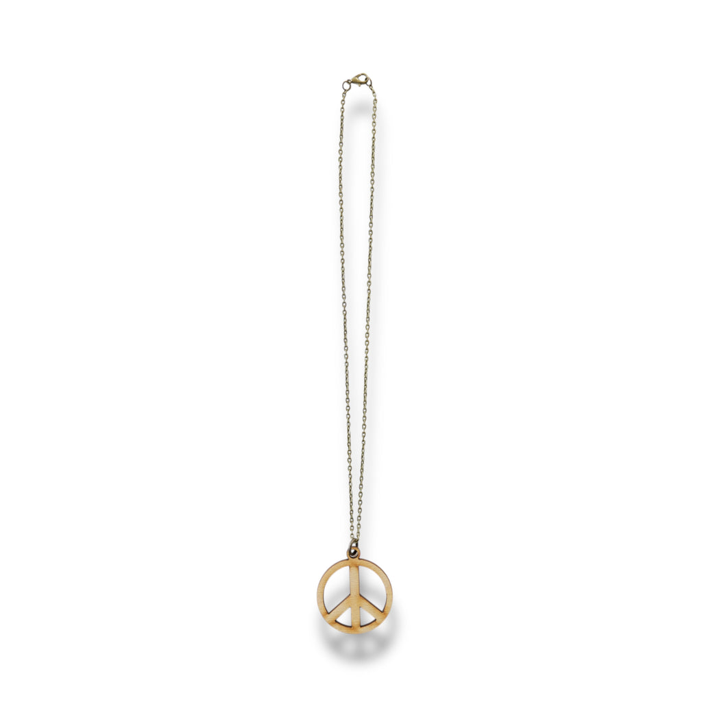Necklace - Peace Symbol - Snake and Cable Link chains - Birch wood